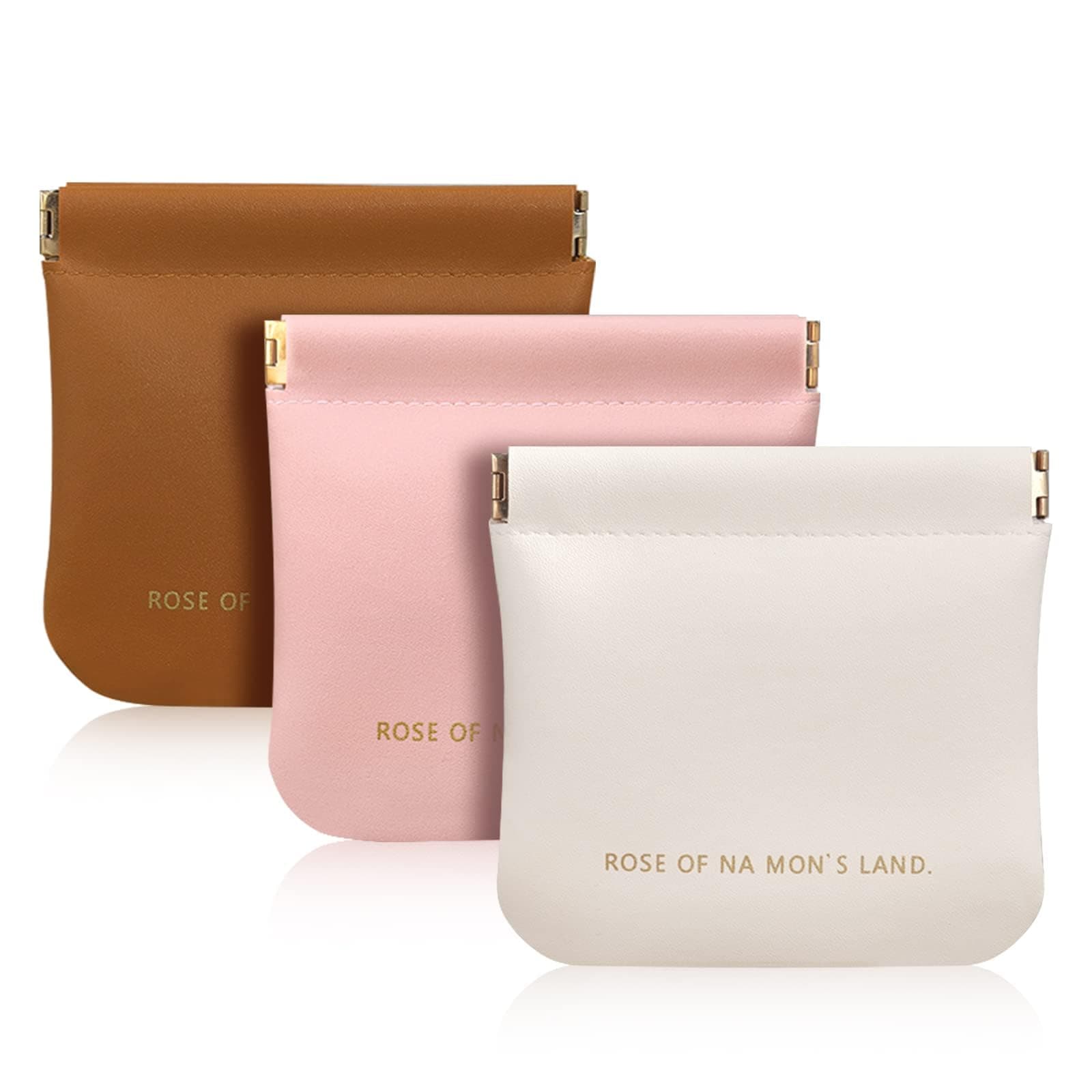 3PCS Cosmetic Bag Small Leather Pocket Cosmetic Bag Portable Mini Lipstick Storage Bag Waterproof Without Zip Squeeze for Cosmetics Headphones Jewellery Storage(Apricot, Pink, Brown)