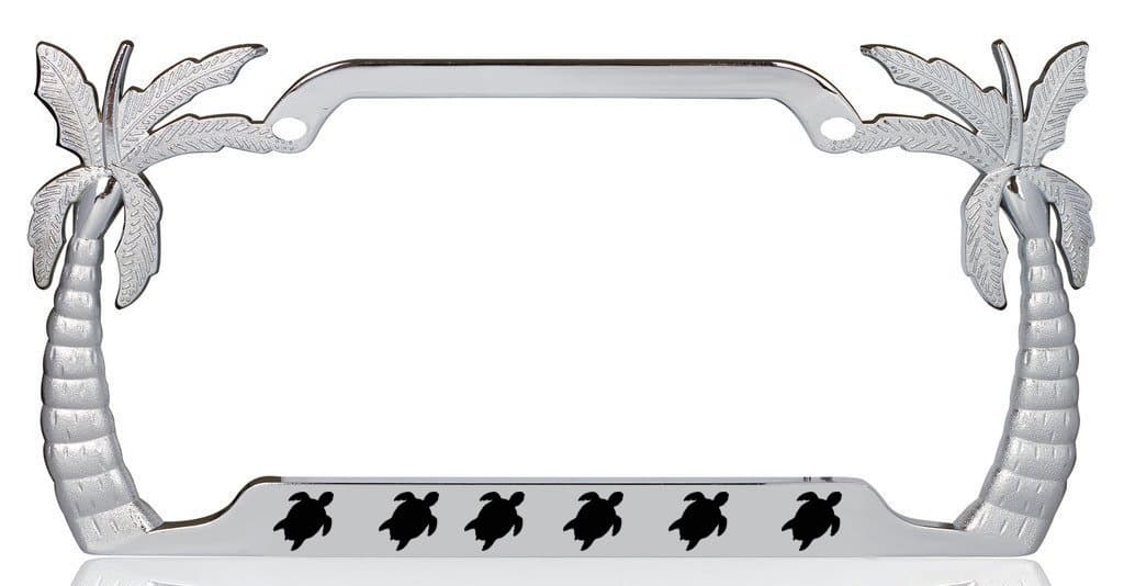 Turtle Animal Palm Tree Design Chrome Metal Auto License Plate Frame Car Tag Holder with car Banner Flag