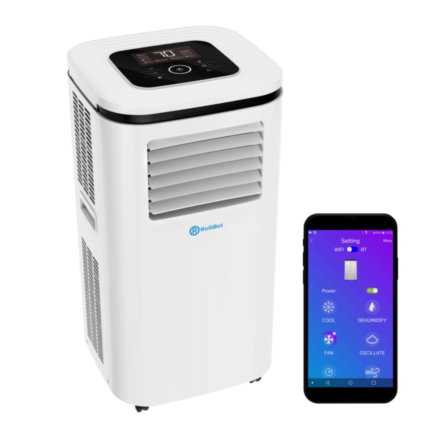 RolliCool Alexa-Enabled Portable Air Conditioner 14,000 BTU AC Unit with Heater, Dehumidifier, Fan, Mobile App (COOL100H-19)