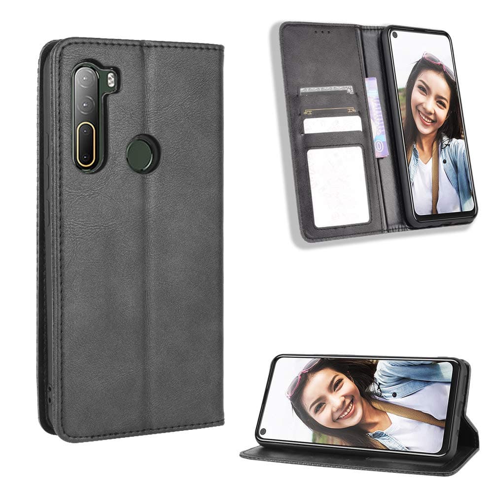 DoAo Case Compatible with HTC U20 5G,Leather Wallet Book Flip Folio Stand View Case Compatible with HTC U20 5G Phone Case-Black