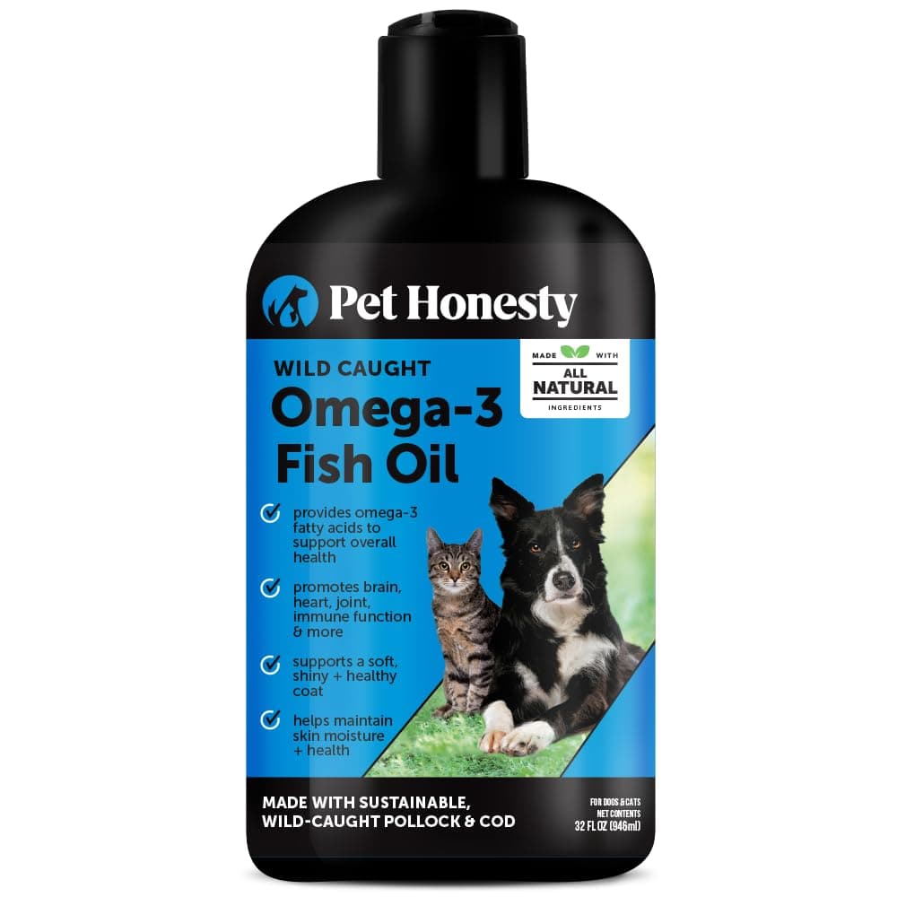 Pet Honesty Omega-3 Fish Oil for Dogs - Pet Liquid Food Skin & Coat Health Supplement - EPA + DHA Fatty Acids, May Reduce Shedding & Itching- Supports Immunity, Hip Joint, Brain & Heart Health - 32 Oz