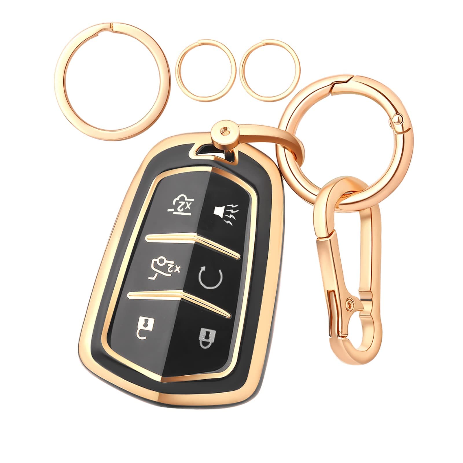 LEERLY Key Fob Cover for Cadillac Accessories, Key Case with Key Chain Compatible with Escalade ESV Smart Key 6 Buttons Black