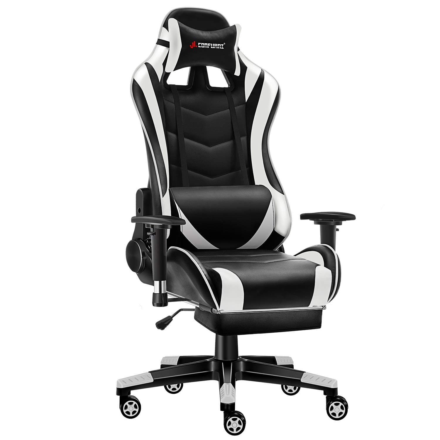 Gaming Chair Chesterfield Ergonomic Swivel Office Chair High Back Heavy Duty Home Office Computer Desk Chair PU Leather Recliner Sport Racing Chair (Black&White-1)