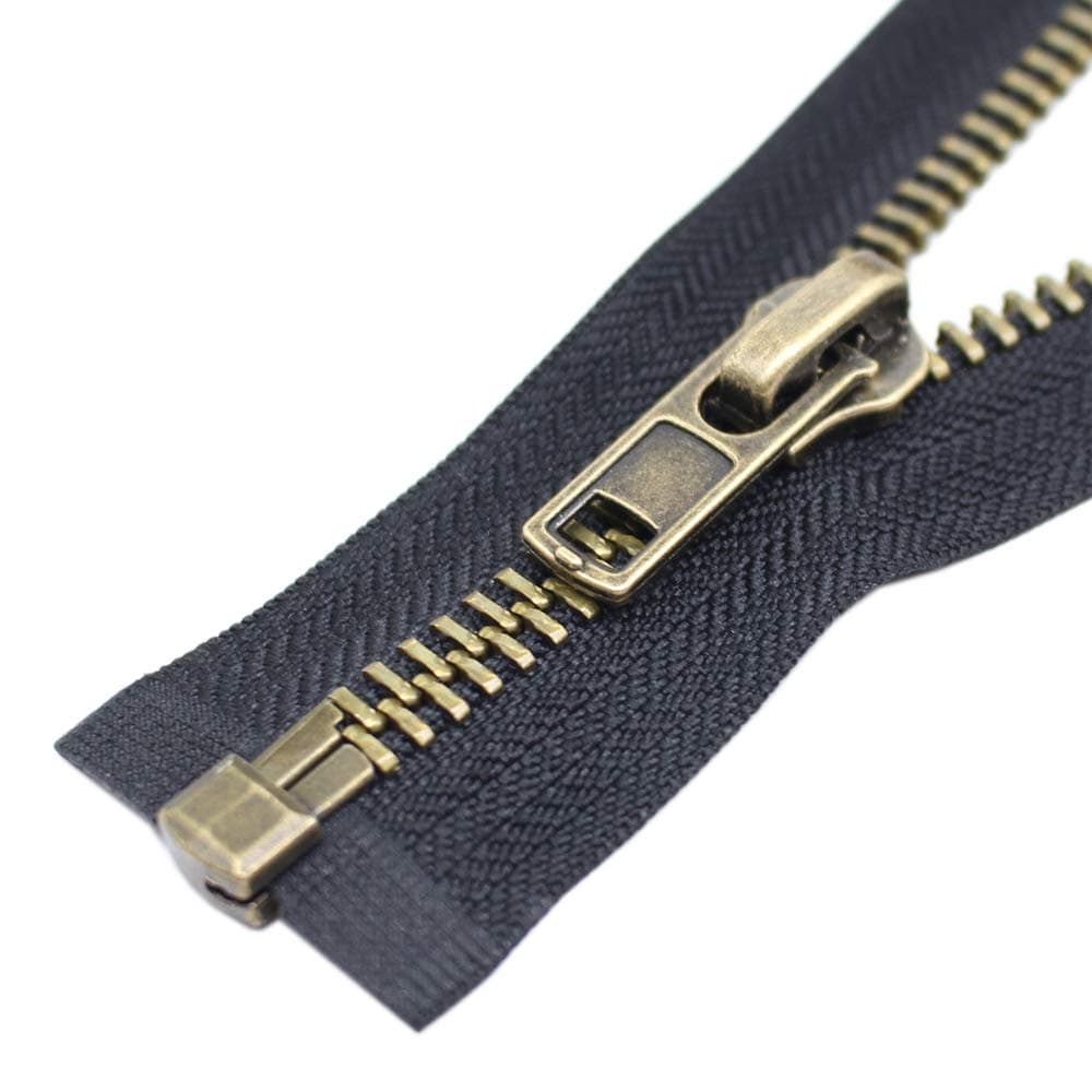 YaHoGa#8 25 Inch Antique Brass Separating Jacket Zipper Y-Teeth Metal Zipper Heavy Duty Metal Zippers for Jackets Sewing Coats Crafts (25" Anti-Brass)