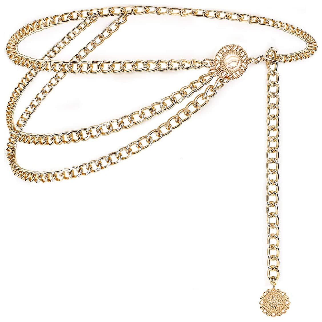 Women Multilayer Metal Link Waist Chain Waist Belt Long Tassel Sun Charm Belly Chains Waistbands Body Jewelry