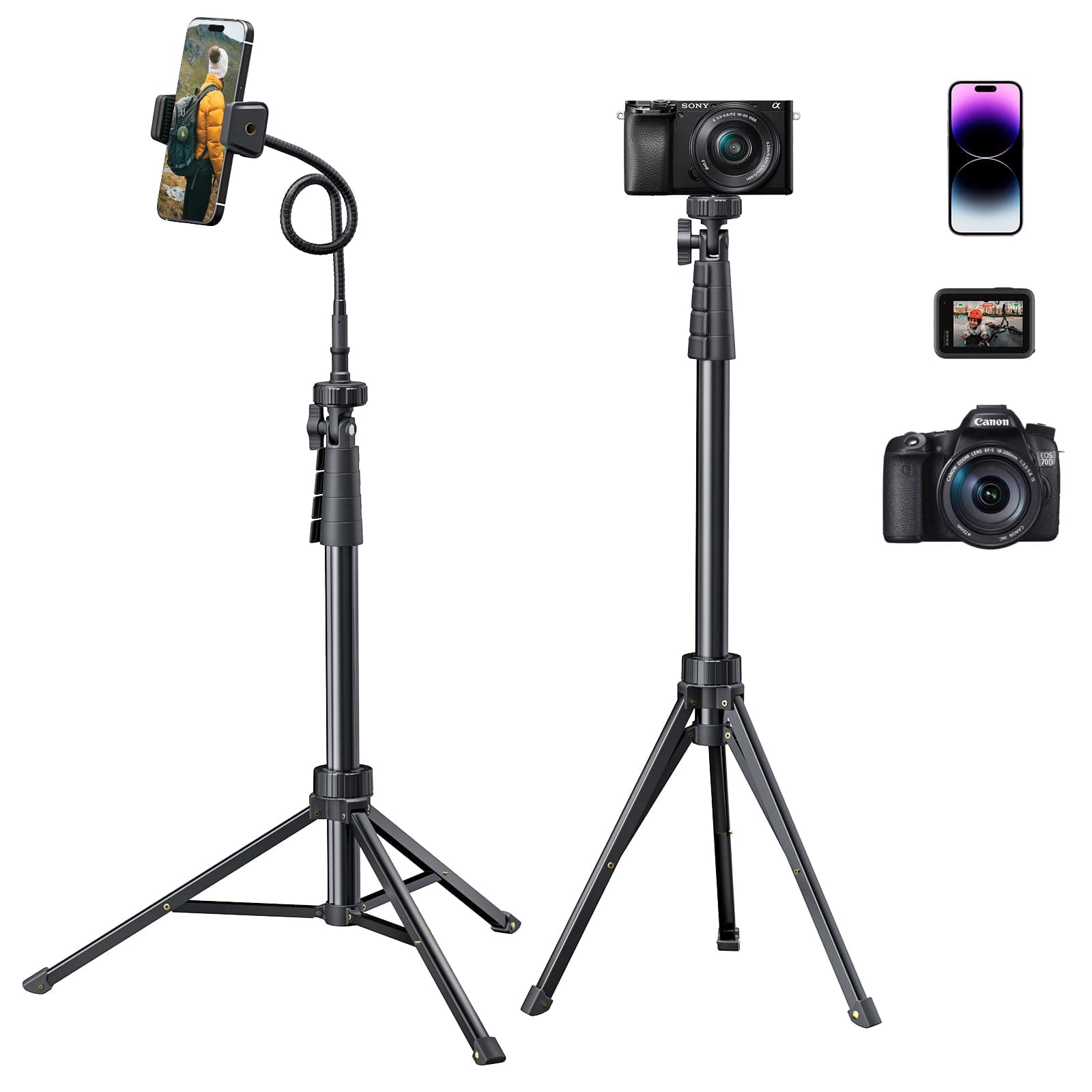 Eicaus 88'' Flexible Cell Phone Tripod with 14.95'' Gooseneck, Phone Mount and Remote, Overhead Tall Phone Stand&Selfie Stick for Video Recording, Compatible with iPhone Android, Camera