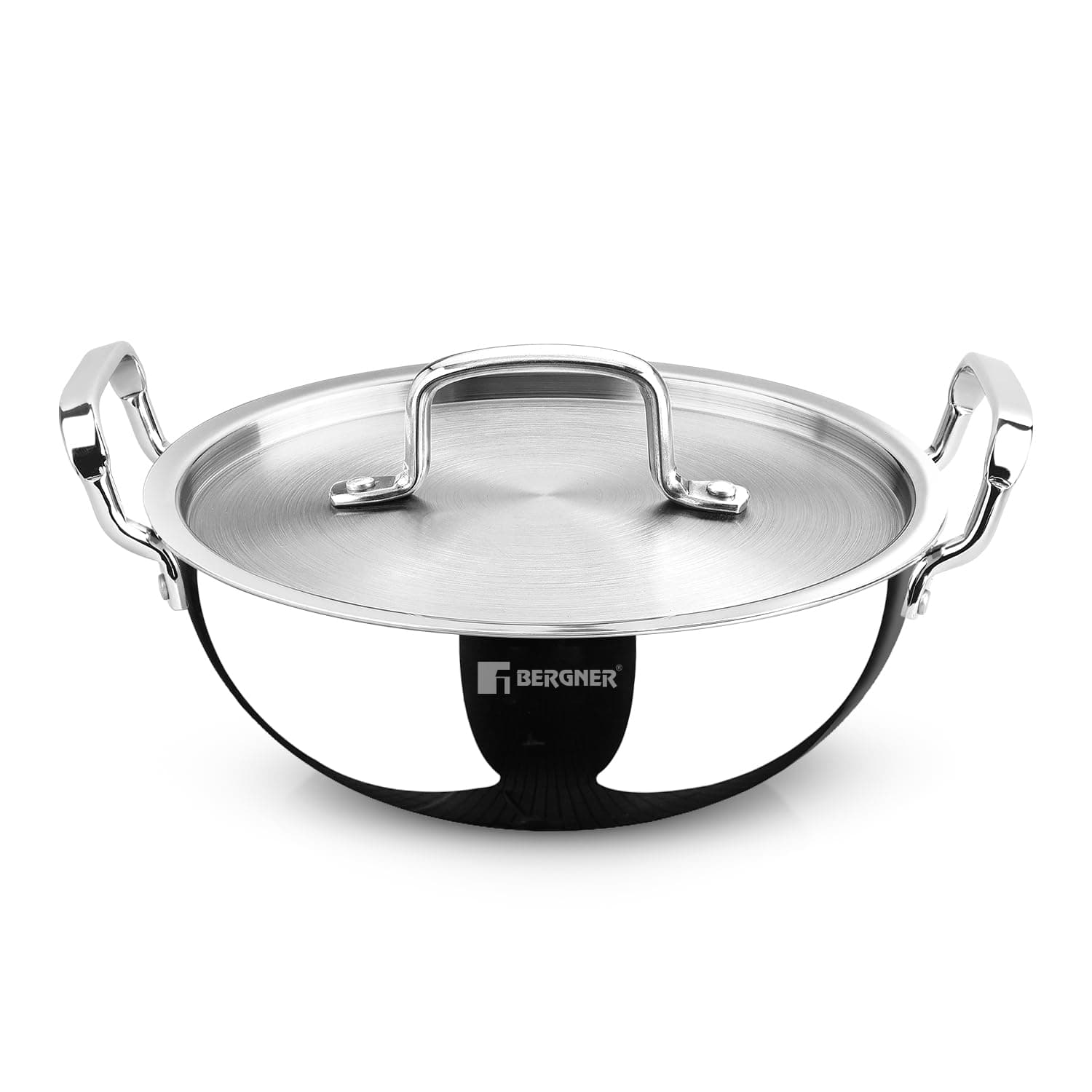 BERGNER TriPro Tri-Ply Stainless Steel 28cm (4.3L) Deep Kadai/Kadhai with Stainless Steel Lid, Durable Stay Cool Handles, Healthy Cooking, Less Oil Use, Easy to Clean - Induction and Gas Stove Ready