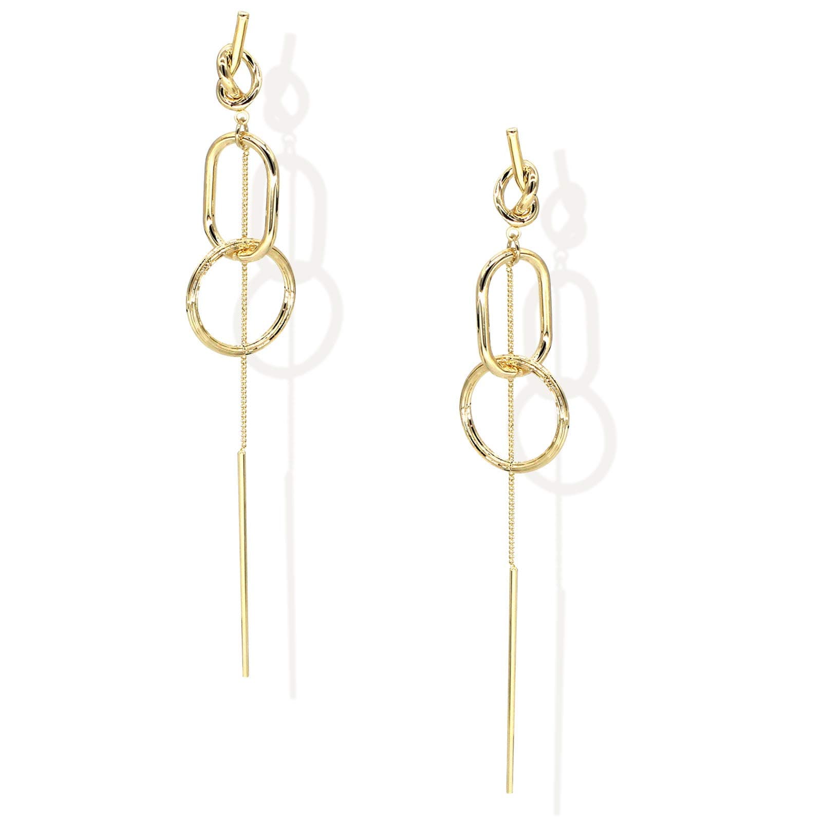 Circle Dangle Tassel 14K Gold Plated Earrings with S925 Sterling Silver Simple Geometric Element Gold Long for Women
