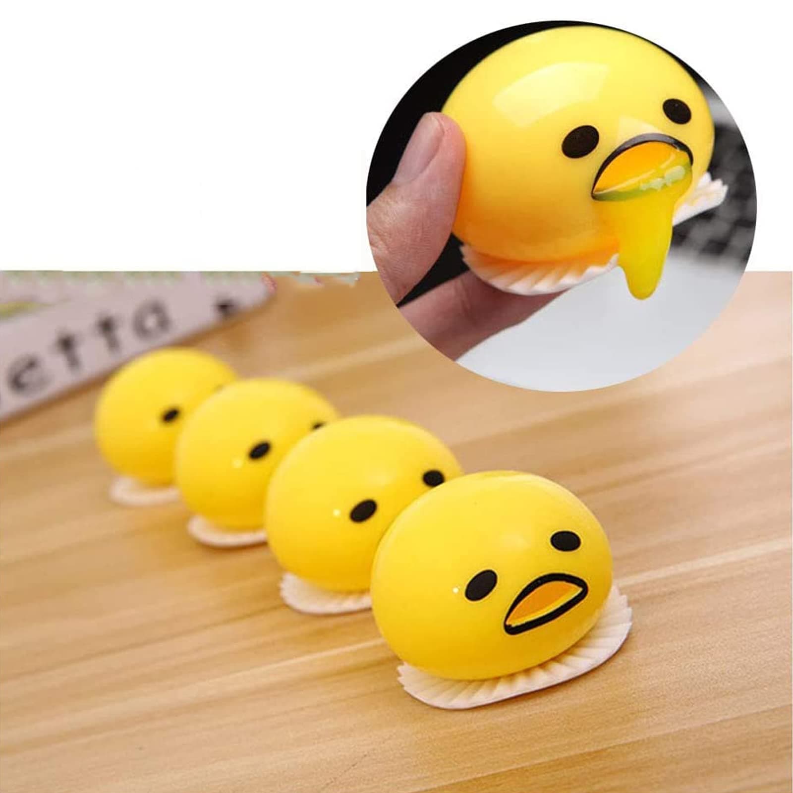 5PCS Yellow Round Vomiting & Sucking Lazy Egg Yolk, Vomiting Egg Yolk,Vent Stress Tricky Game Relief Toys