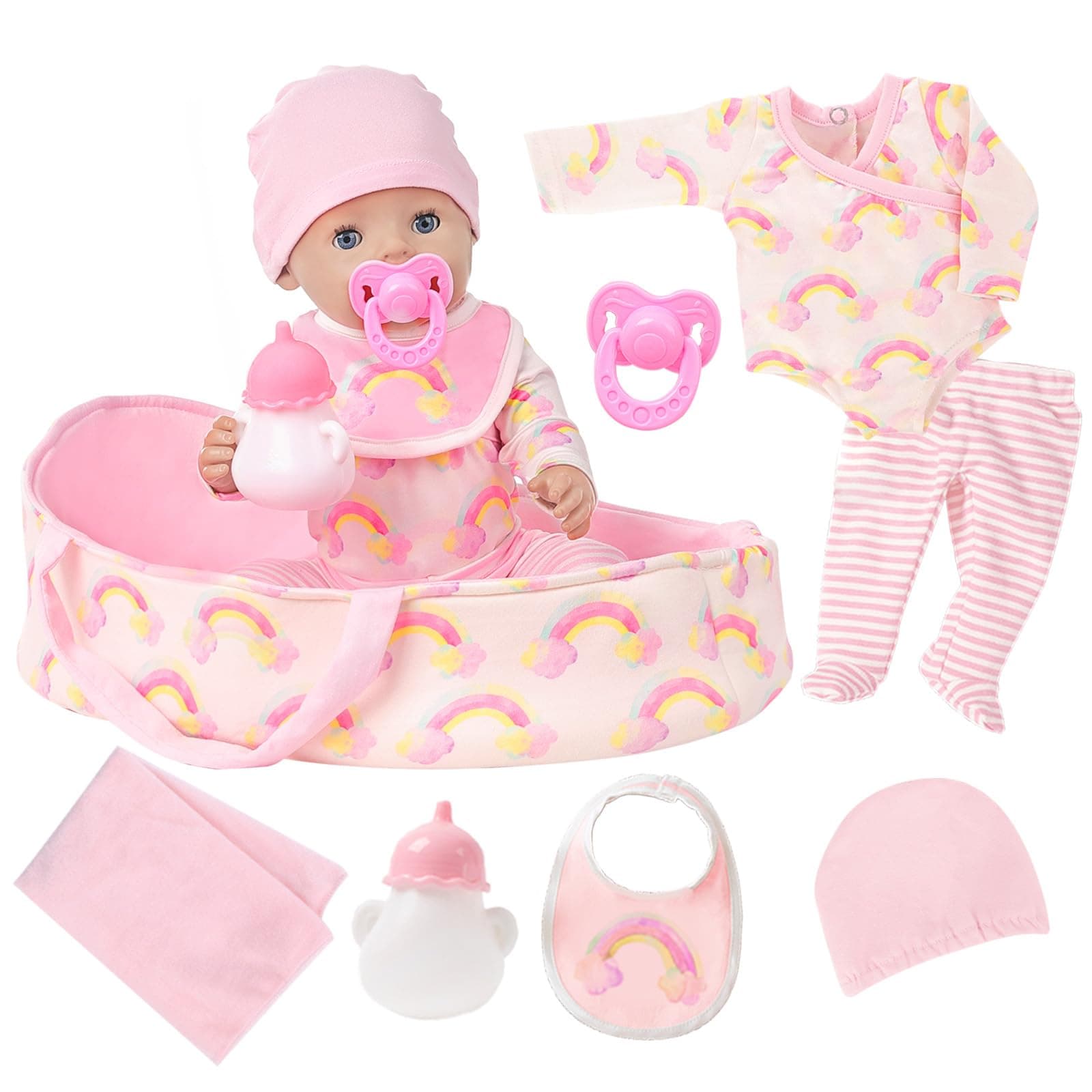 ZITA ELEMENT 8 Pcs Baby Doll Clothes with Bassinet for 17-22 Inch Dolls, Outfit Accessories (No Doll)