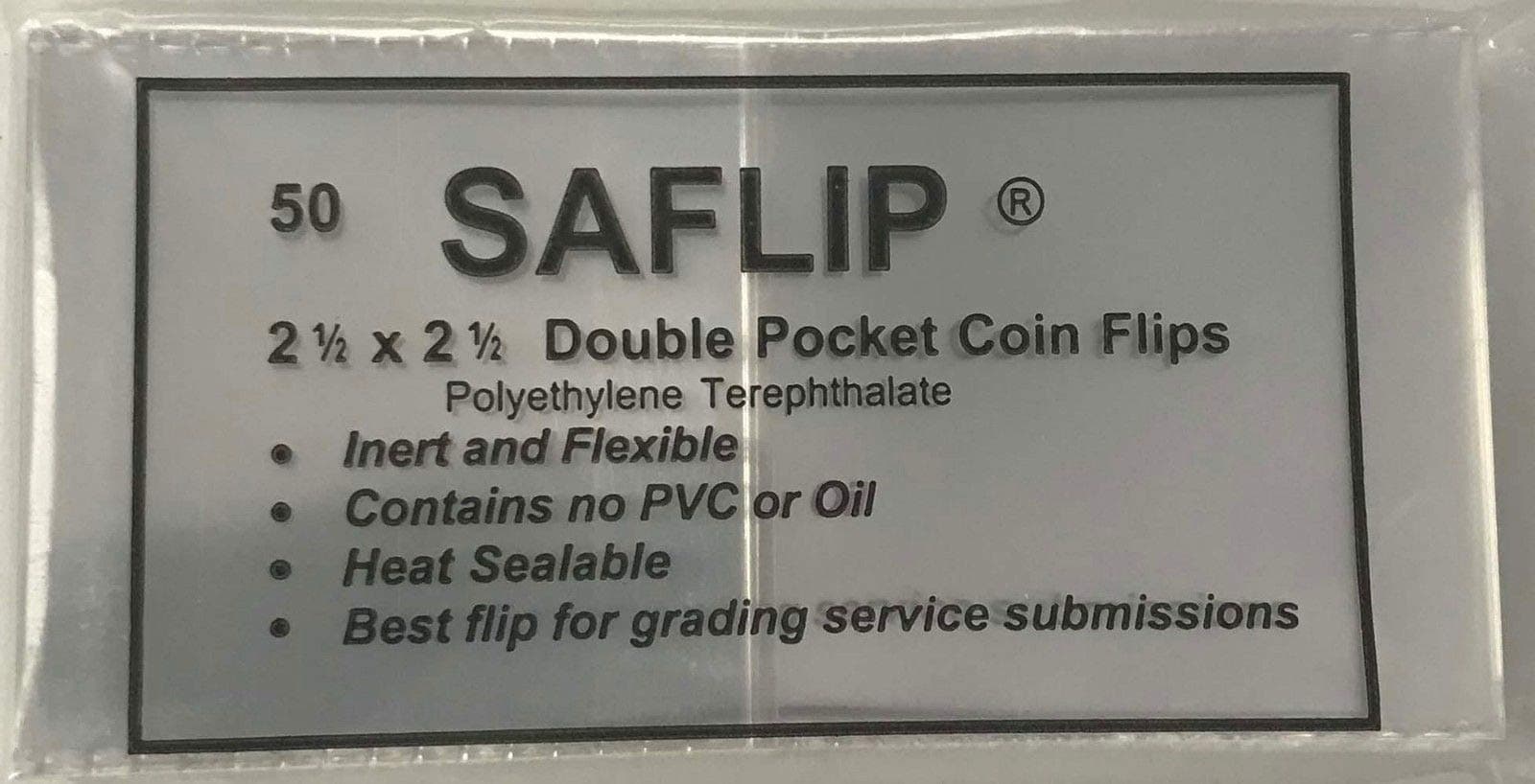 SAFLIP Double Pocket Safety Coin Flips (2½" x 2½", 50 Flips)