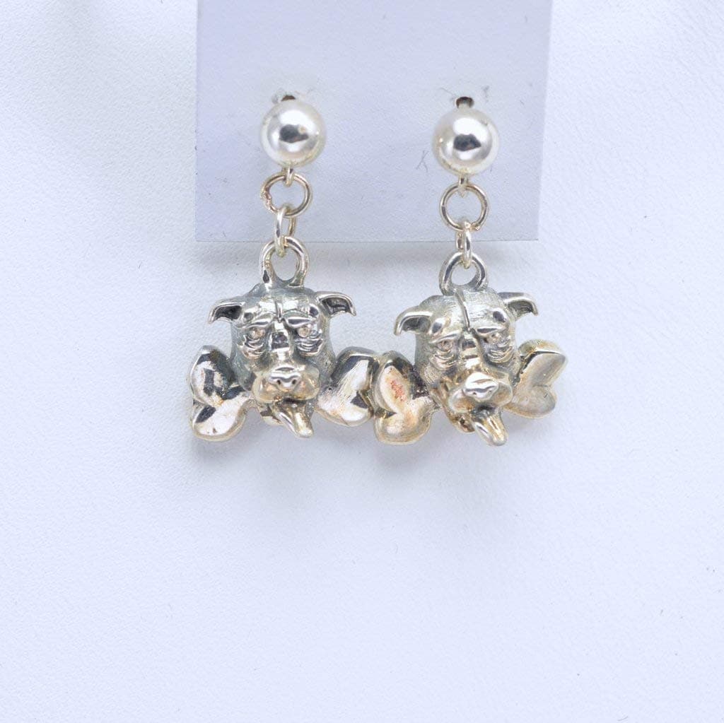 Sterling Silver Pit Bull Terrier Earrings, Silver PitBull Terrier Jewelry fr Donna Pizarro's Animal Whimsey Collection