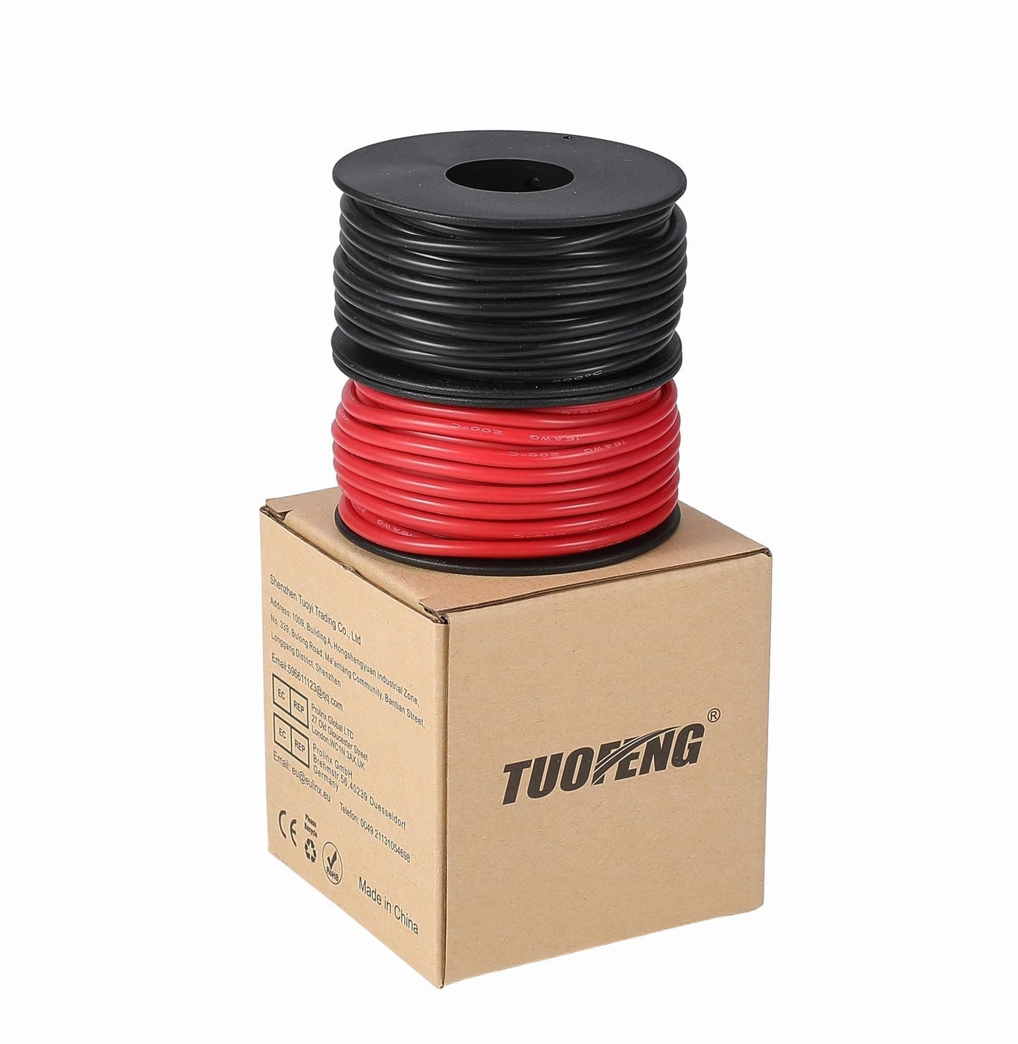(16AWG 20m spools) - 16 awg Electronic Wire,20m Silicone Wire Flexible Tinned Copper Wire High Temperature Resistance 2 Separated Wires 10m Black and 10m Red Stranded Wire