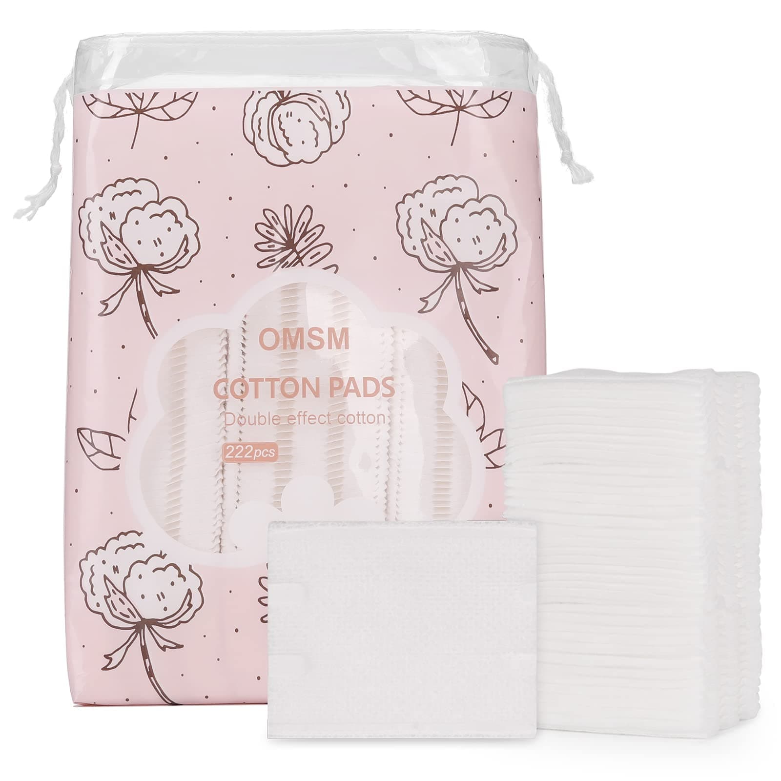 OMSMCotton Pads, Facial lip & Eye Makeup Remover Pads,100% Pure Cotton Effective Cosmetic Cotton Squares,Hypoallergenic, Lint-Free(222PCS)