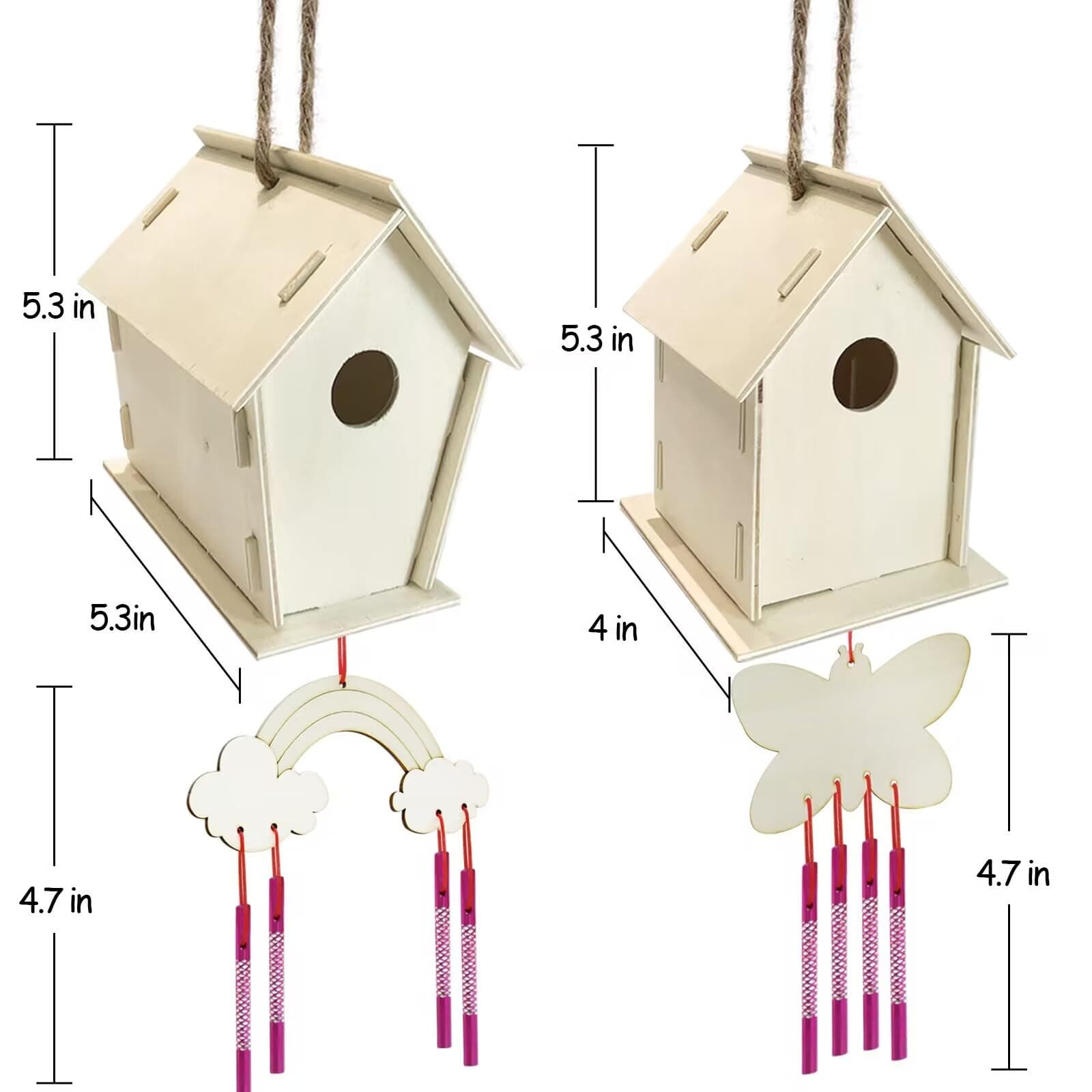 ORIENTAL CHERRY Crafts for Kids Ages 4-8 - 4 Pack DIY Bird House Wind Chime Kit - Build and Paint Birdhouse (Includes Paints & Brushes) Wooden Arts for Girls Boys Toddlers Ages 3-5 4-6 8-12