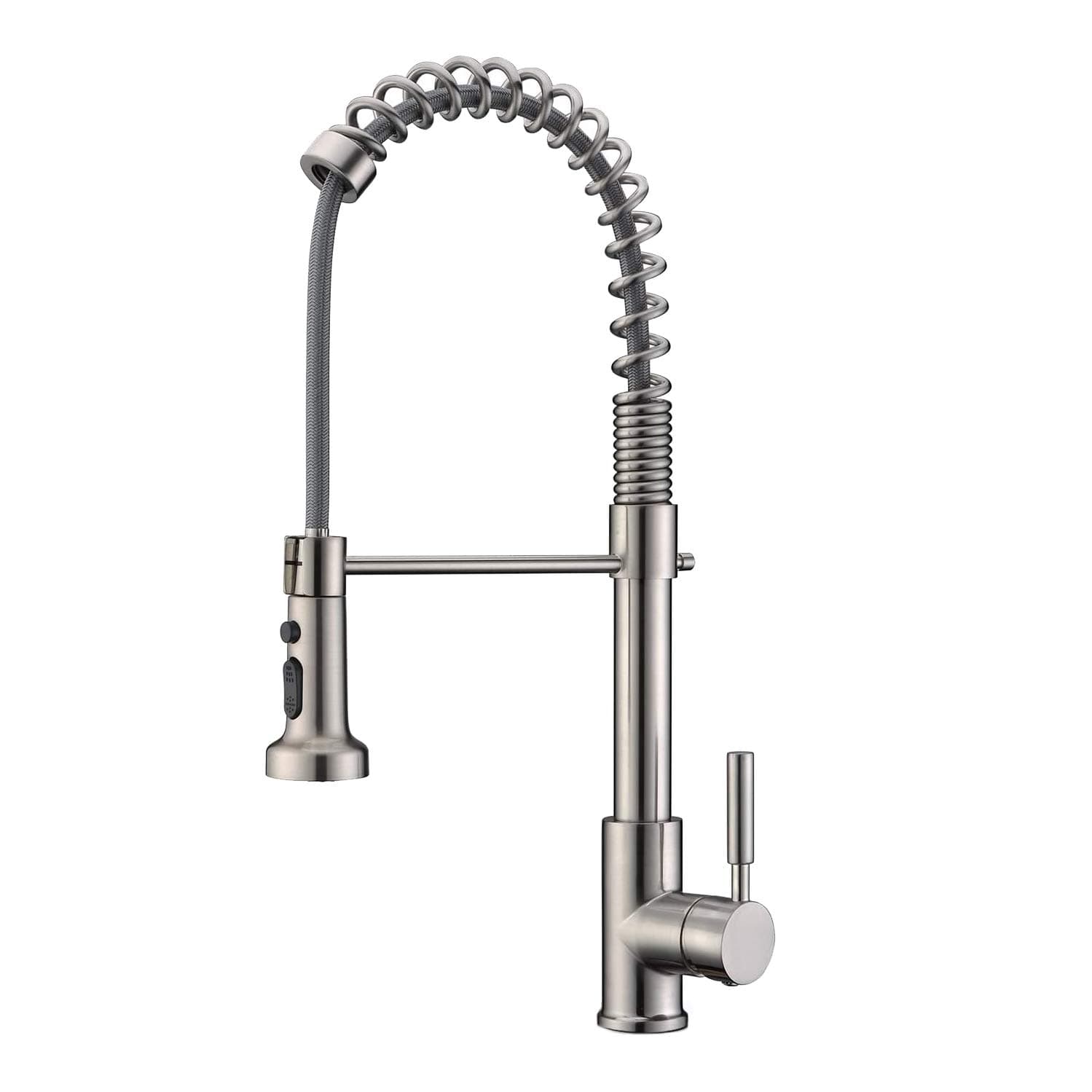 Kitchen Faucet, Brushed Nickel Kitchen Sink Faucet, Pre Rinse Single Handle Stainless Steel Spring Kitchen Faucet with Pull Down Sprayer