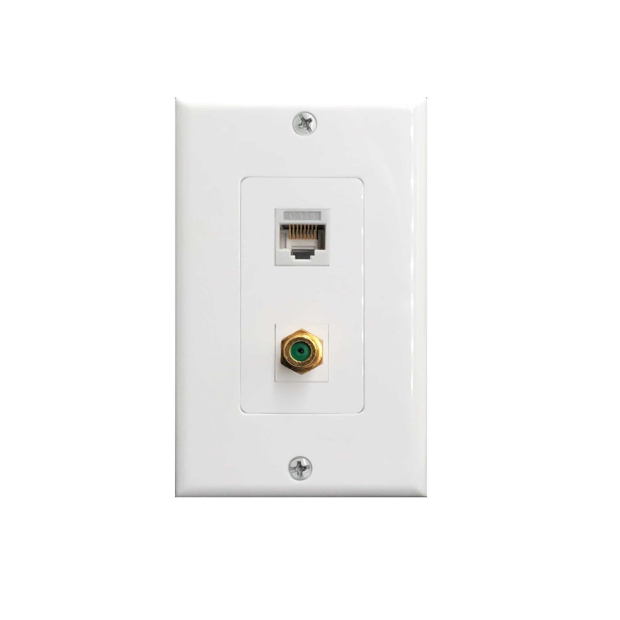 RJ45 Cat6 Ethernet Port and Gold Plated Brass Cable TV Coax F Type Port Wall Plate