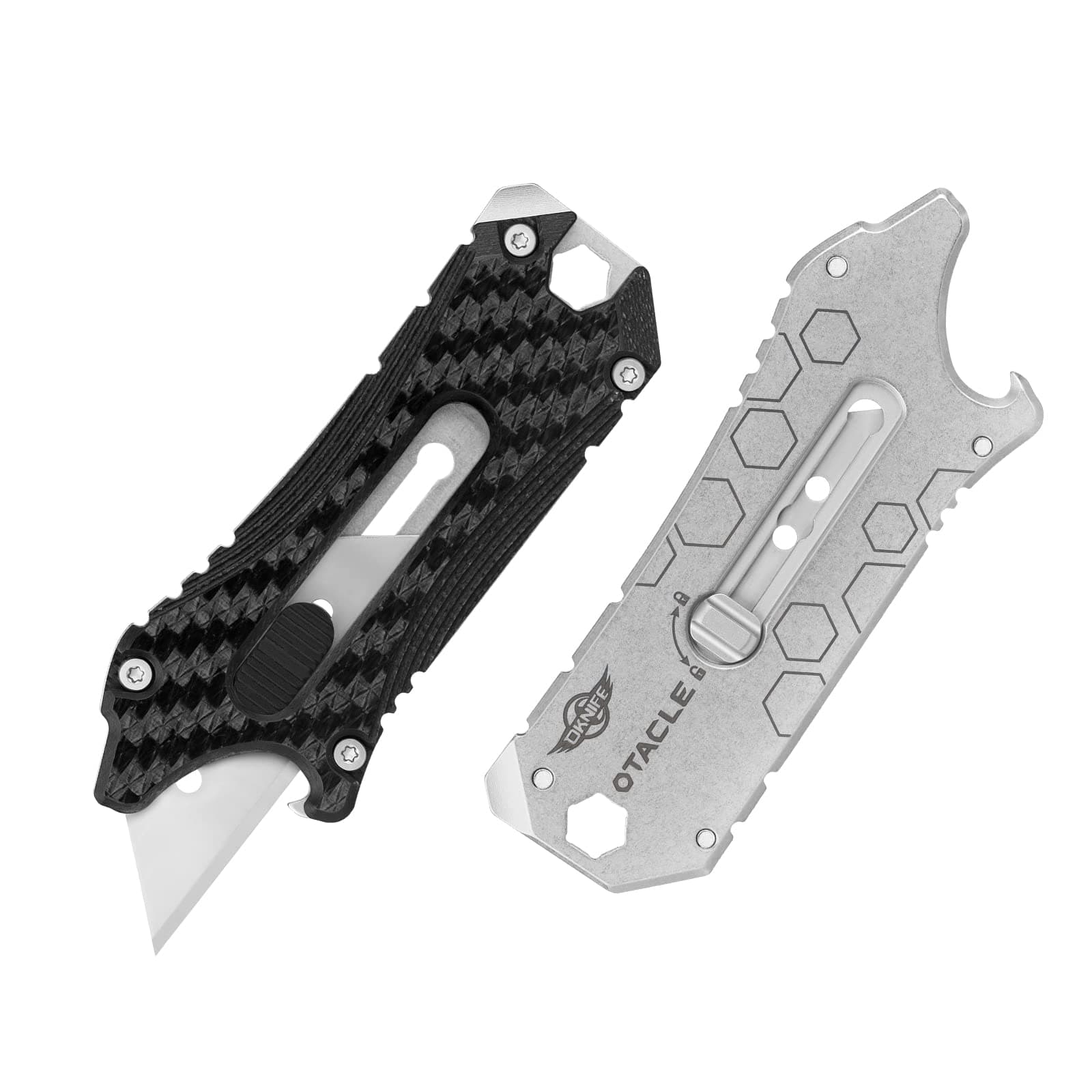 Otacle Carbon Fiber Utility Knife, EDC Box Opener, Multifunctional Tool with Bottle Opener, Hex Wrench and 6.35 mm Slotted Screwdriver (Black)