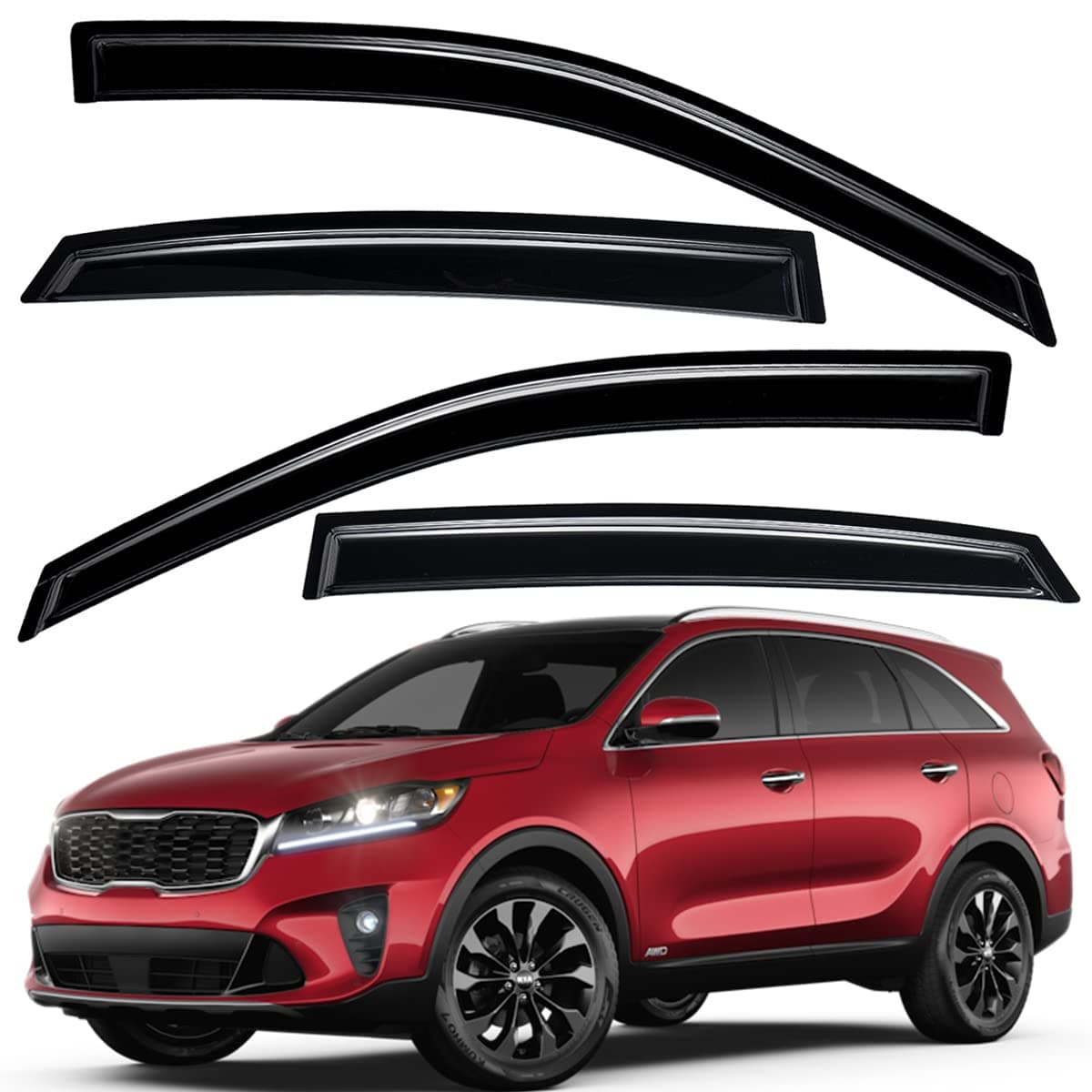 Lightronic WV94758 Outside-Mount Side Window Visor Deflector Rain Guard, Dark Smoke, 4-Pieces Set, Fits 2016-2020 Kia Sorento