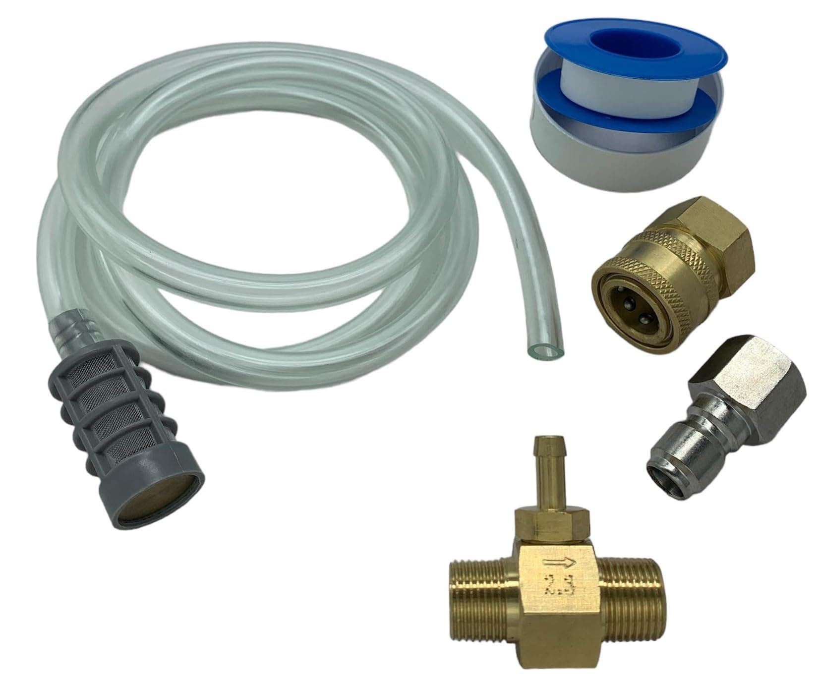 Sellerocity Kit Pressure Washer Chemical Detergent Soap Down Stream Injector 5-8 GPM 2.3 Orifice W/Hose/Filter & 3/8" Quick Connects