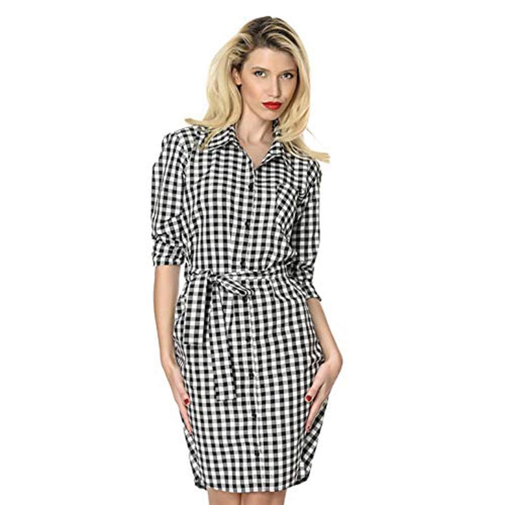 Family Matching Plaid Shirt Parent-Child Checkered Print Long Sleeve Dress Shirt Whit Pocket Spring Outfits (Black, Mom/S)