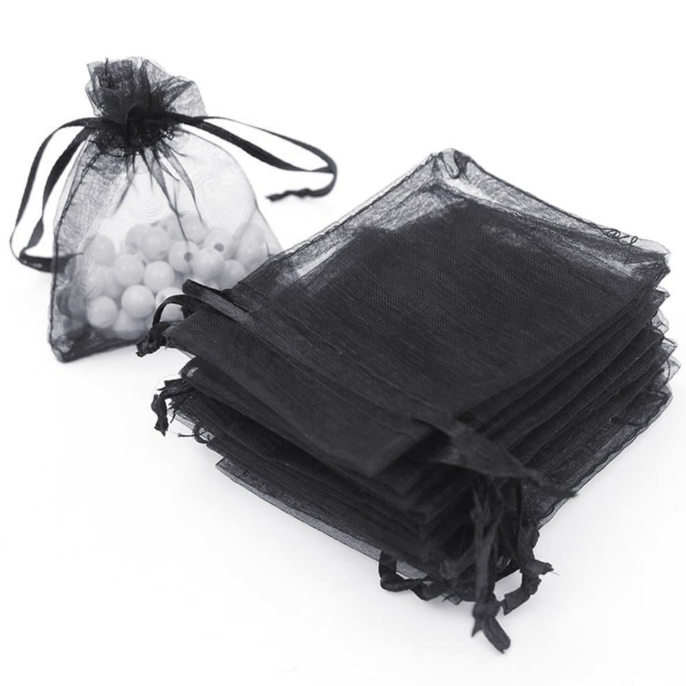 100/200PCS Organza Gift Candy Sheer Bags Mesh Jewelry Pouches Drawstring Bulk for Wedding Party Favors Christmas (3" X 4"(100PCS), Black)