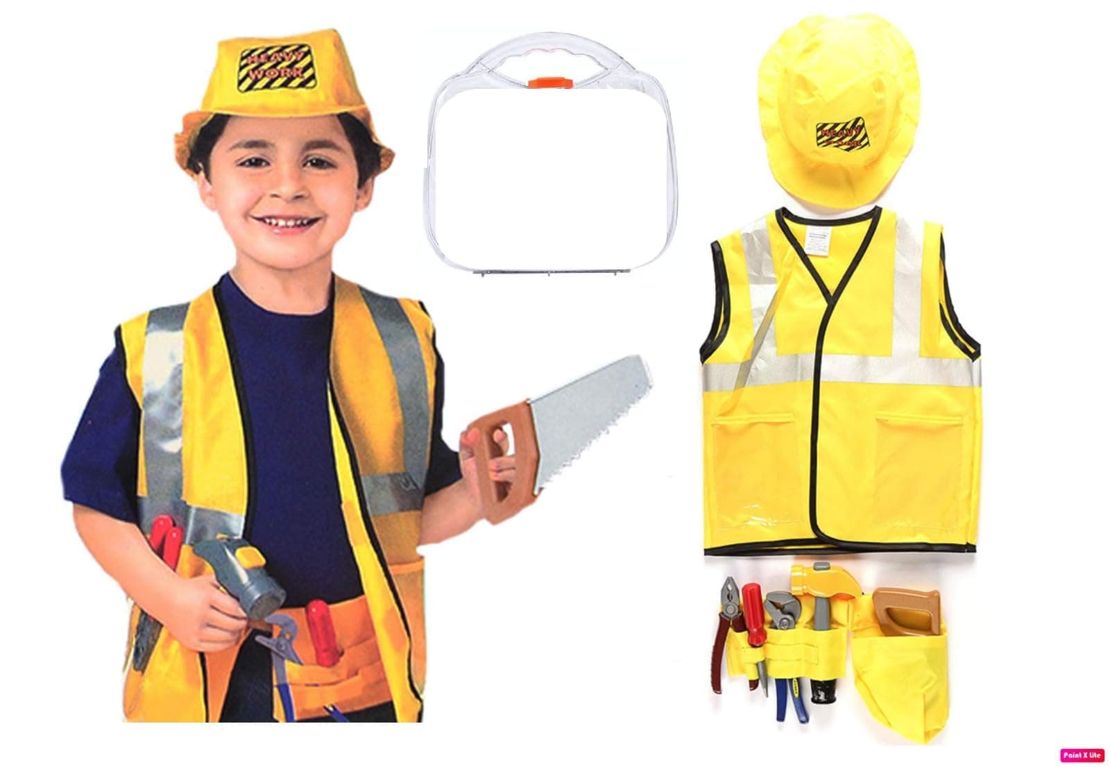 Yalla Baby Kids 7pcs Construction Worker Costume Role Play Kit Set, Realistic Accessories, Educational Dress Up Gift for Toddler, Kids (3-8 Years, 80-110cm) (Construction Engineer)