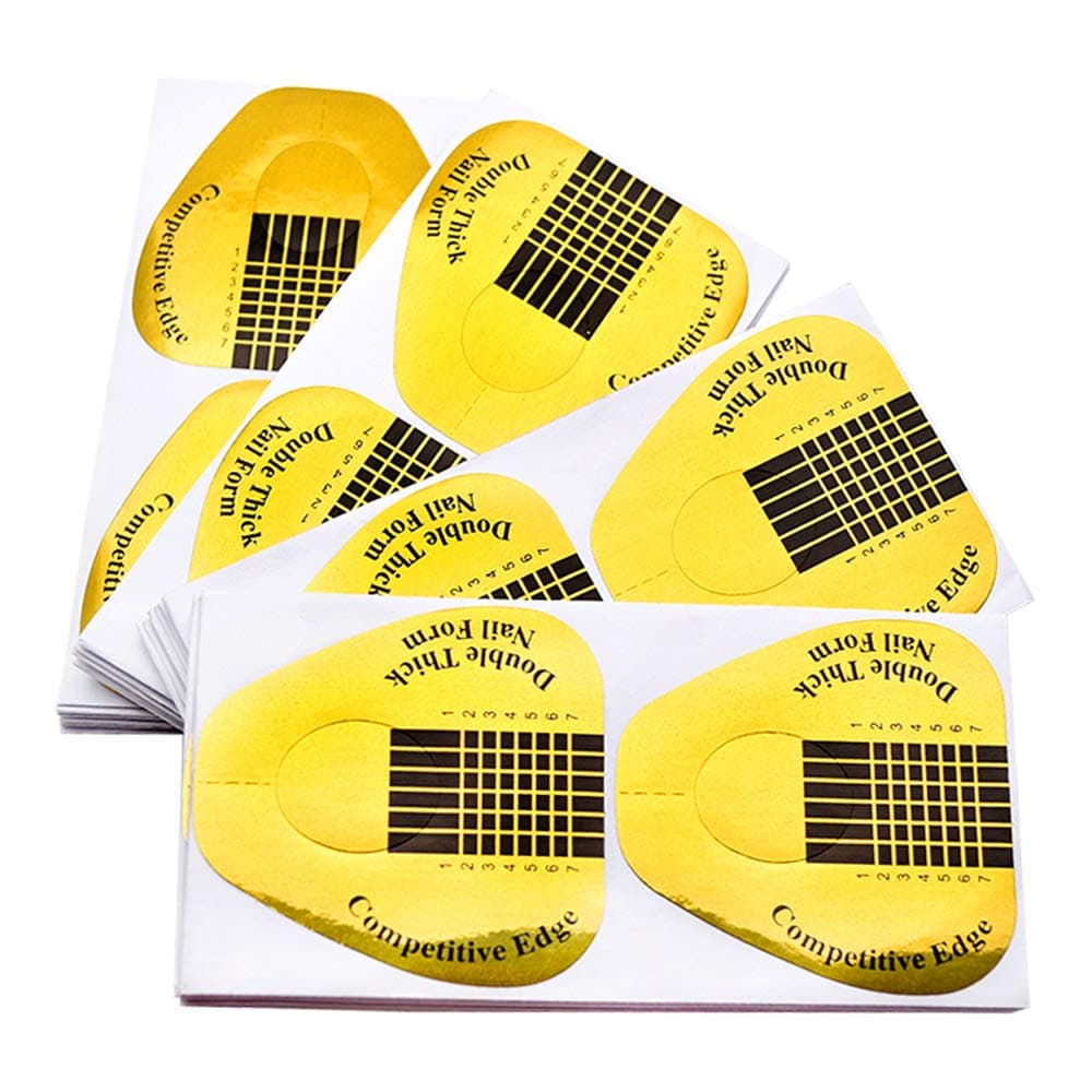 200 Pieces Acrylic Nail Forms, Gold Horseshoe Nail Extension Forms, Self-adhesive Nail Tips Guide, Gel Nail Stickers for Poly Gel/Extension/Acrylic Nail Molds Builder, Nail Art Equipment for Salon