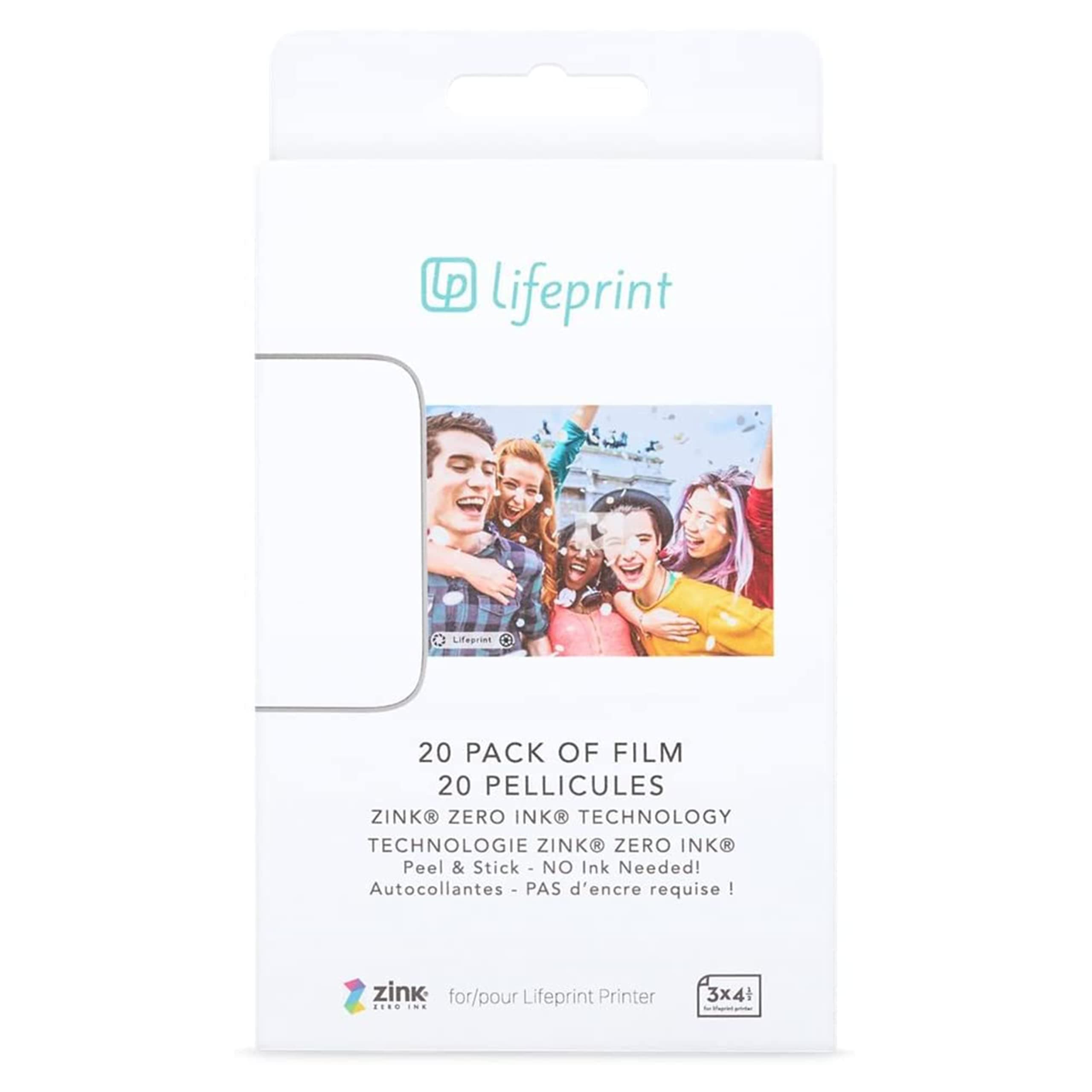 20 pack of film for Lifeprint Augmented Reality Photo AND Video Printer. 3x4.5 Zero Ink sticky backed film