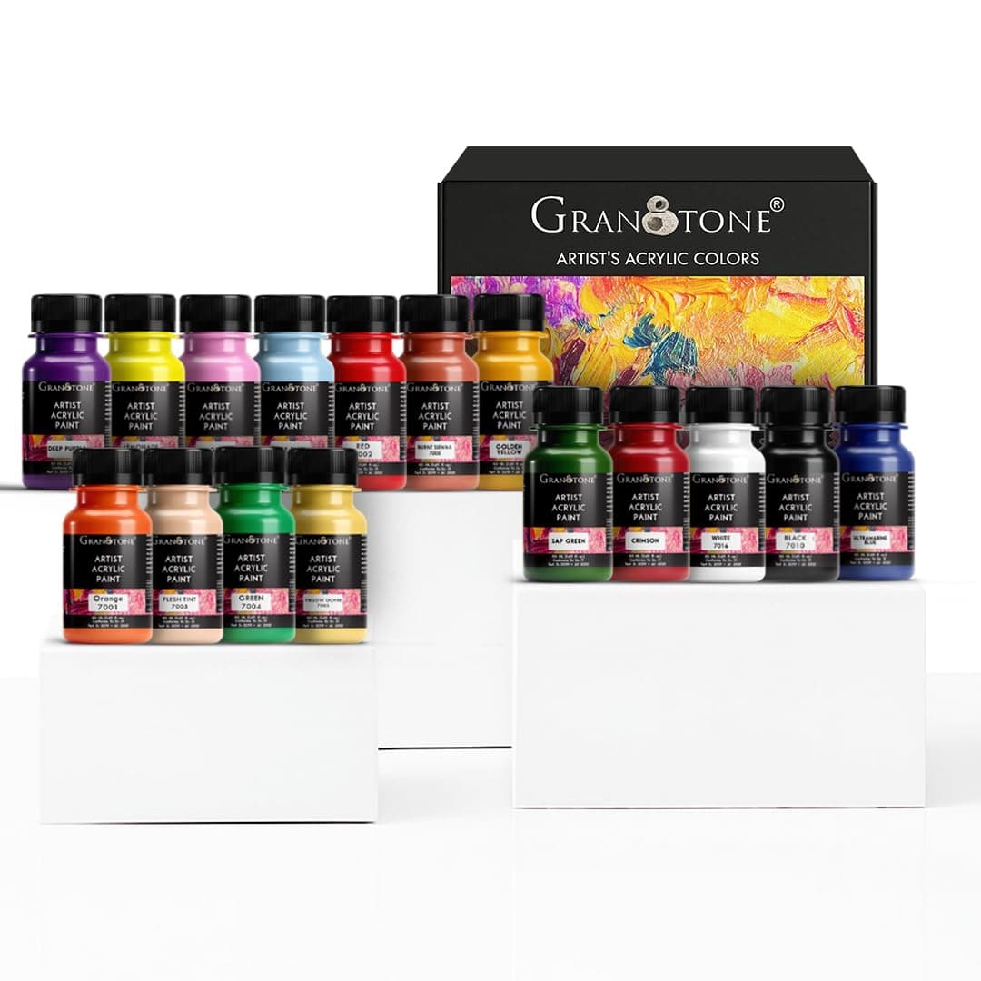 GRANOTONE Acrylic Colour Set 50 ml Each Pack of 16 Water Based Non Toxic Fast Drying Multicolor Craft Canvas Paints Ideal for Pro Artists Beginners Hobby Painters and Kids