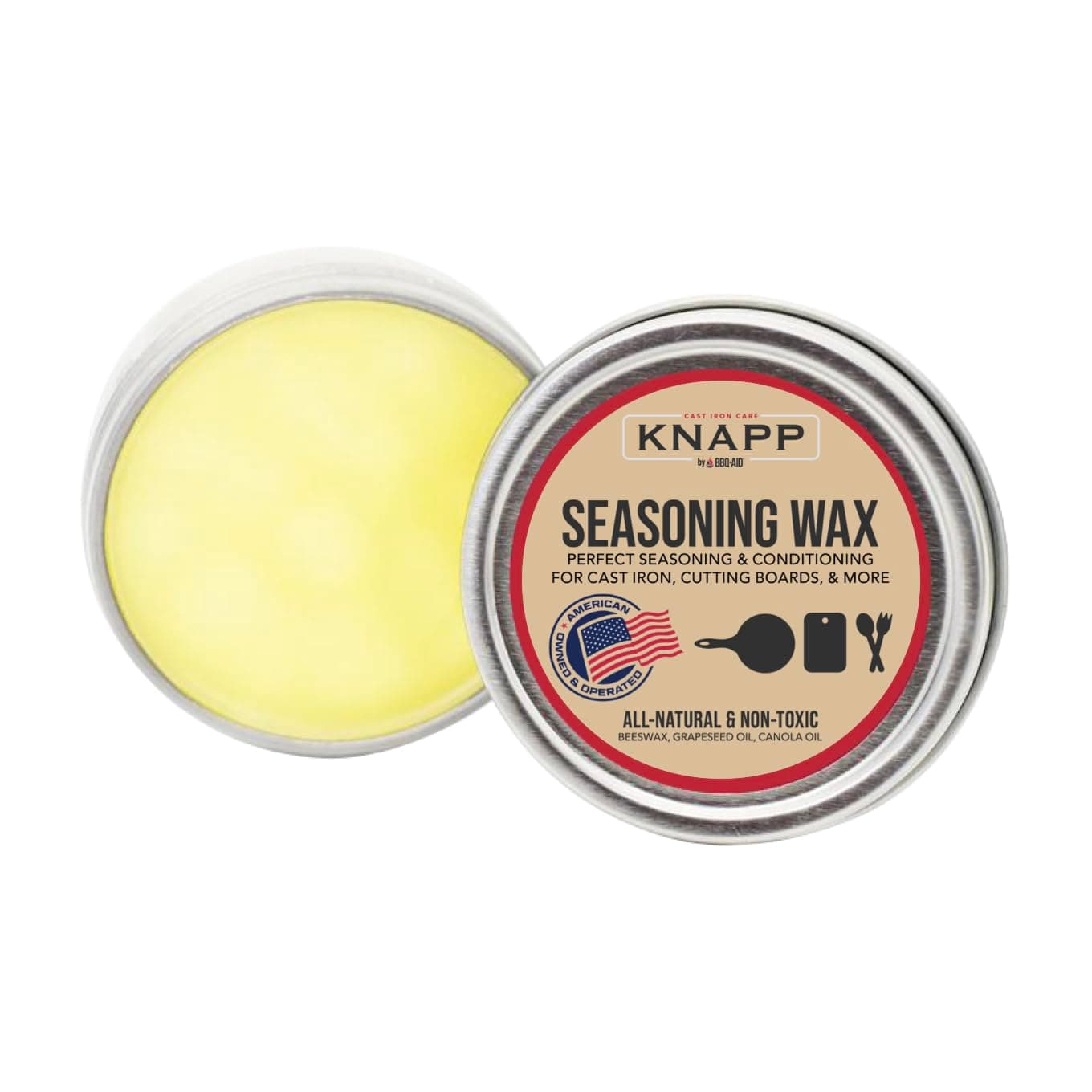 Knapp Made Cast Iron Seasoning Wax and Carbon Steel Seasoning Wax - 2 Oz Unique Blend of Natural Oils and Beeswax - Restore Cast Iron, Steel, Cutting Board, Kitchenware.Wood Furniture