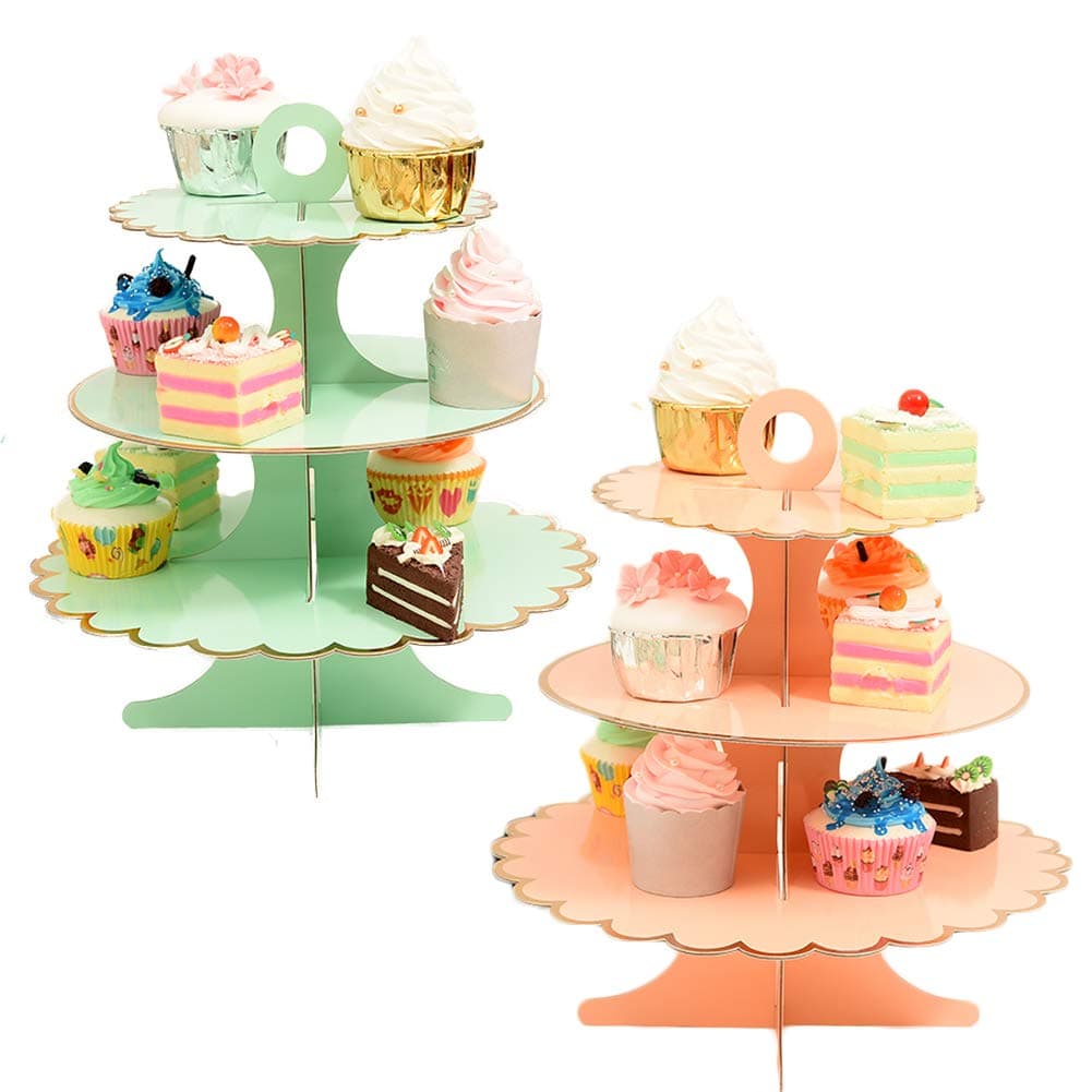 KWJOY 3 Tier Round Wedding Party Tree Tower Paper Cupcake Display Stand 2 pcs