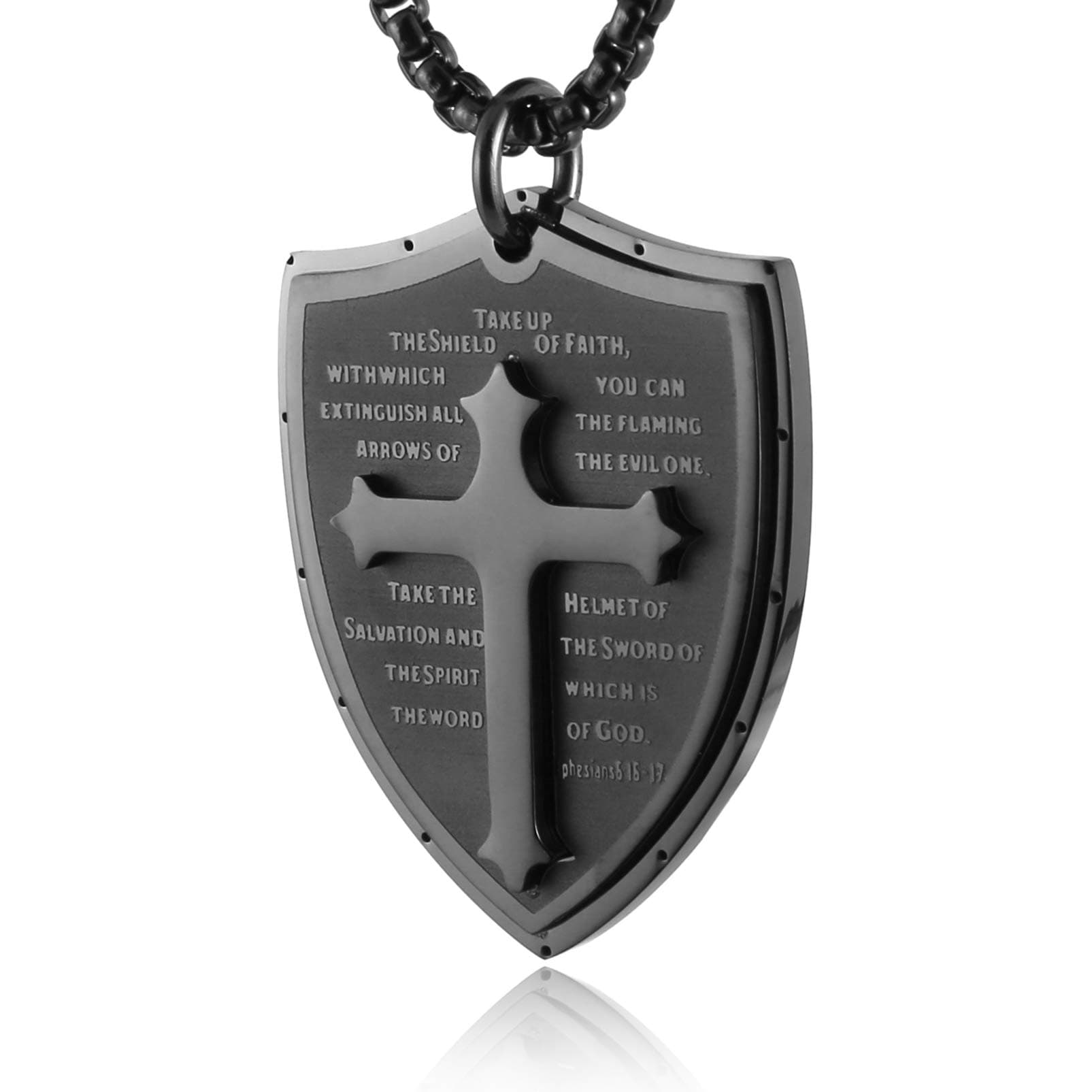 Shield Armor of God Ephesians 6:16-17, Faith Cross Stainless Steel Pendant Necklace