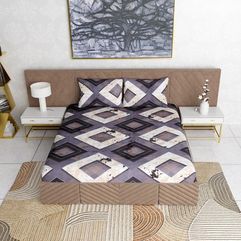 T Tungol® Fleece Winter Woolen Warm/Winter King Size Flat Double Bedsheet(90 x 100 Inch) with 2 Pillow Cover with Zipper Closure (Coffee Check)