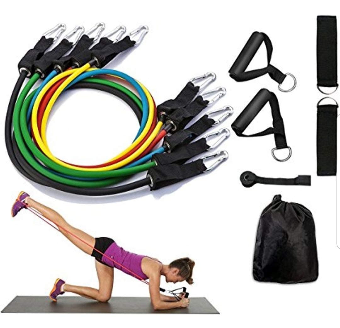 11 Pack Resistance Bands Set,Portable Exercise Resistance Band Set (5 Stackable Exercise Bands with Door Anchor, Ankle Straps, Carrying Case) Home Workouts,Physical Therapy,Gym Training,Yoga (11PCS)