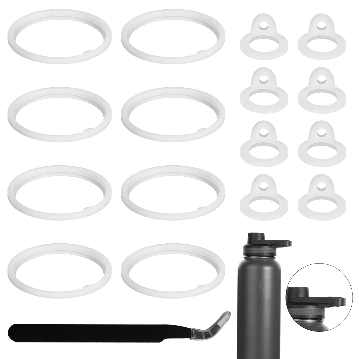 17pcs Water Bottle Lid Replacement for Thermoflask 24/32/40/64oz, Water Bottle Gasket Replacement Accessories Part O Ring Silicone Seal Ring Compatible with Thermoflask Spout Lid