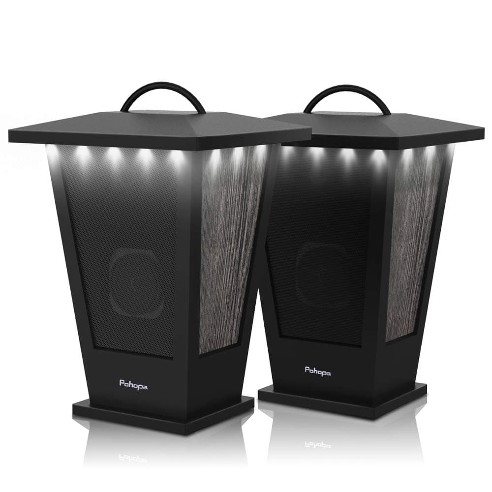 Pohopa Waterproof Bluetooth Speakers, 2 Packs True Wireless Stereo 20W Dual Pairing Lantern With 20 LED Lights, Rich Bass, Indoor Outdoor Use - Piano Black