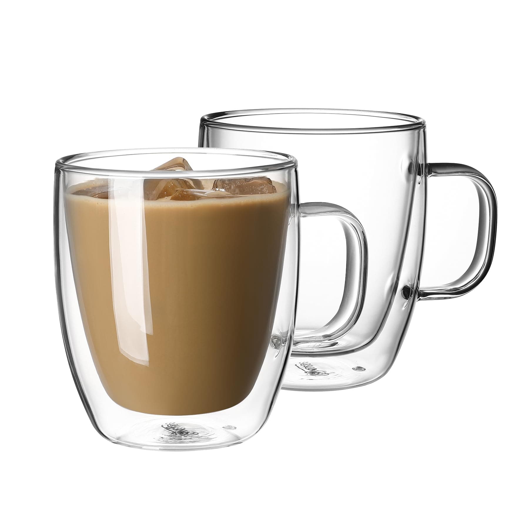 12.5 oz Double Wall Glass Coffee Mugs Set of 2 - Insulated for Espresso, Latte, Tea Beverages