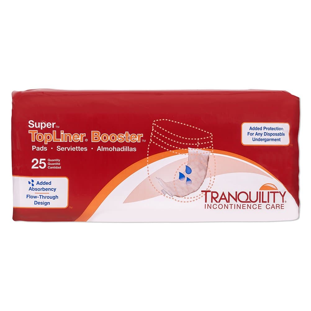 TRANQUILITYTopLiner Disposable Booster Pads, Super (15" x 4.25") Flow-Through Design with Adhesive Strip for Max Absorption, Adult Unisex, 100ct Case