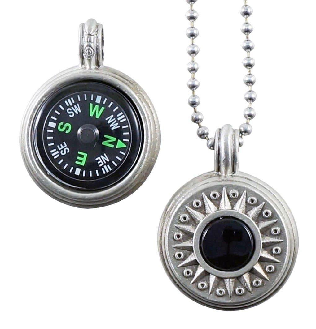 Journeyworks Compass Rose with Black Onyx Compass Pendant Necklace