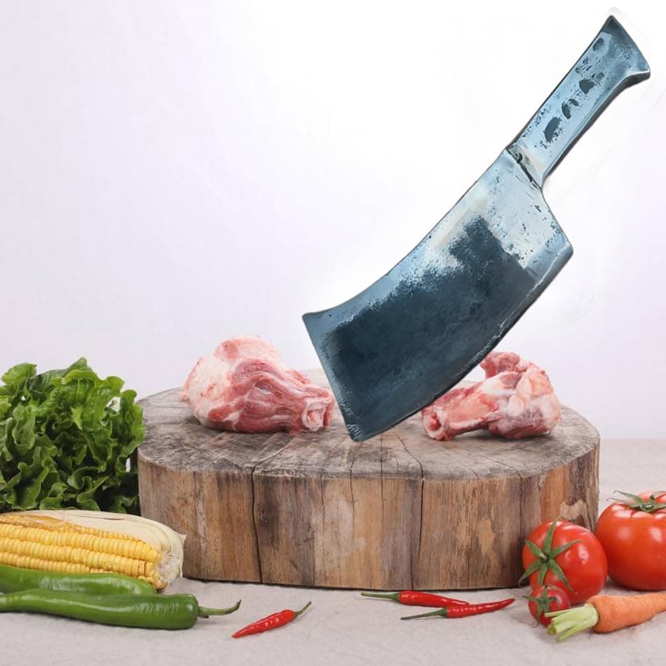 - Brand - Heavy Duty Meat Cleaver and Butcher Kitchen Knife, Sharp Stainless Steel Blade for Cutting Meat, Bones, Chicken, Beef, Fish & Fruit (Metal Truck Spring Make Knives, 650 Grams Knife)