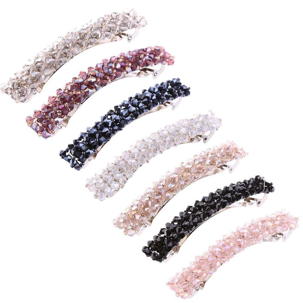 VinBee7 Pcs Barrettes for Women - Small Clip for Fine Hair - Decorating or Sectioning, Secure Grip - Rhinestone Shiny Pins - Ponytail Holder Side Clips