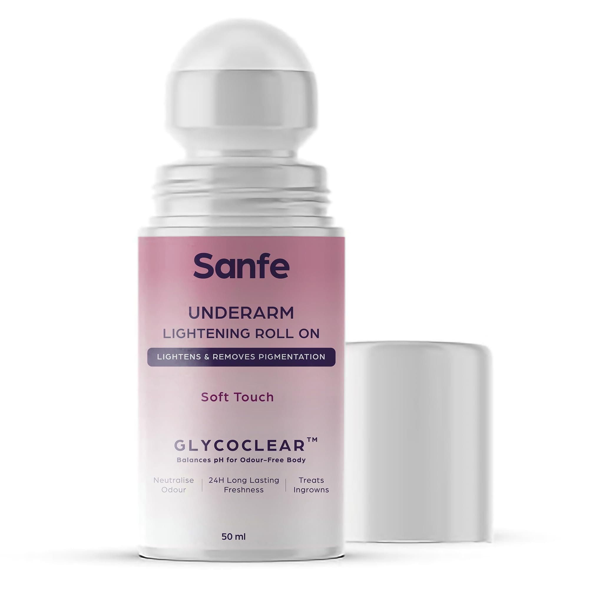 Sanfe Underarm Lightening Roll On (Soft Touch) With 5% AHA Glycolic Acid & Salicylic Acid 0.5% W/W For Underarms|Lightens & Remove Pigmentation|Deodorant For Underarms|Glycoclear Technology|Unisex