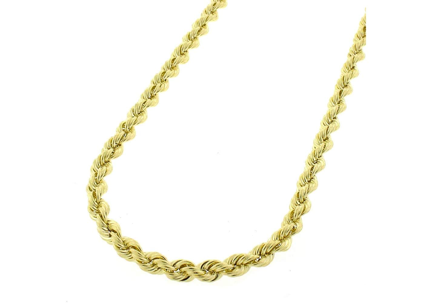 10K Gold 2MM 3MM 4MM Diamond Cut Rope Chain Necklace for Men and Women- Braided Twist Chain Necklace, 10K Gold Necklace, 10 Karat Gold Chain, Sizes 16-30