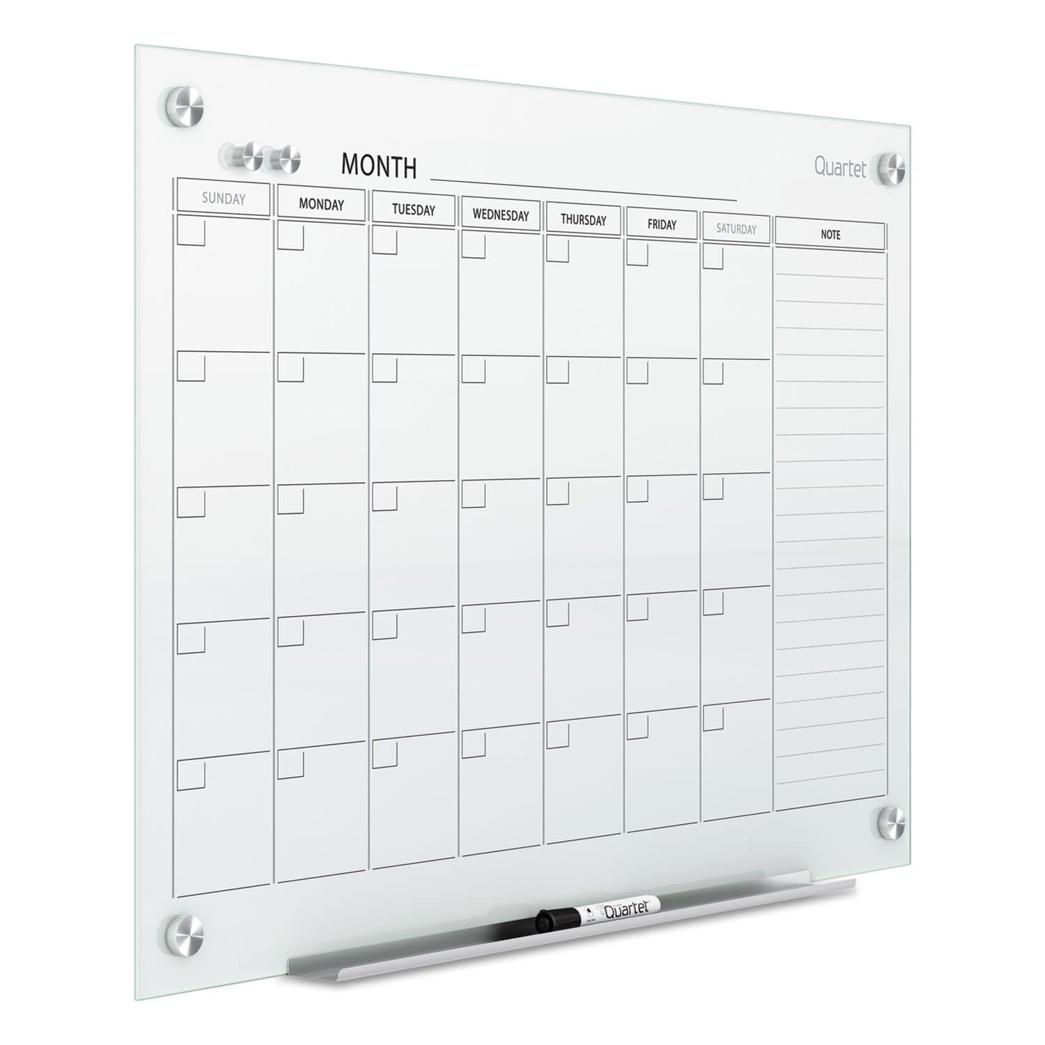 Magnetic Whiteboard Calendar, 36"' x 24", Glass Dry Erase White Board Planner for Homeschool Supplies & Home Office Organization, 2 Magnets, 1 Dry Erase Marker, Frameless Infinity (GC3624F)