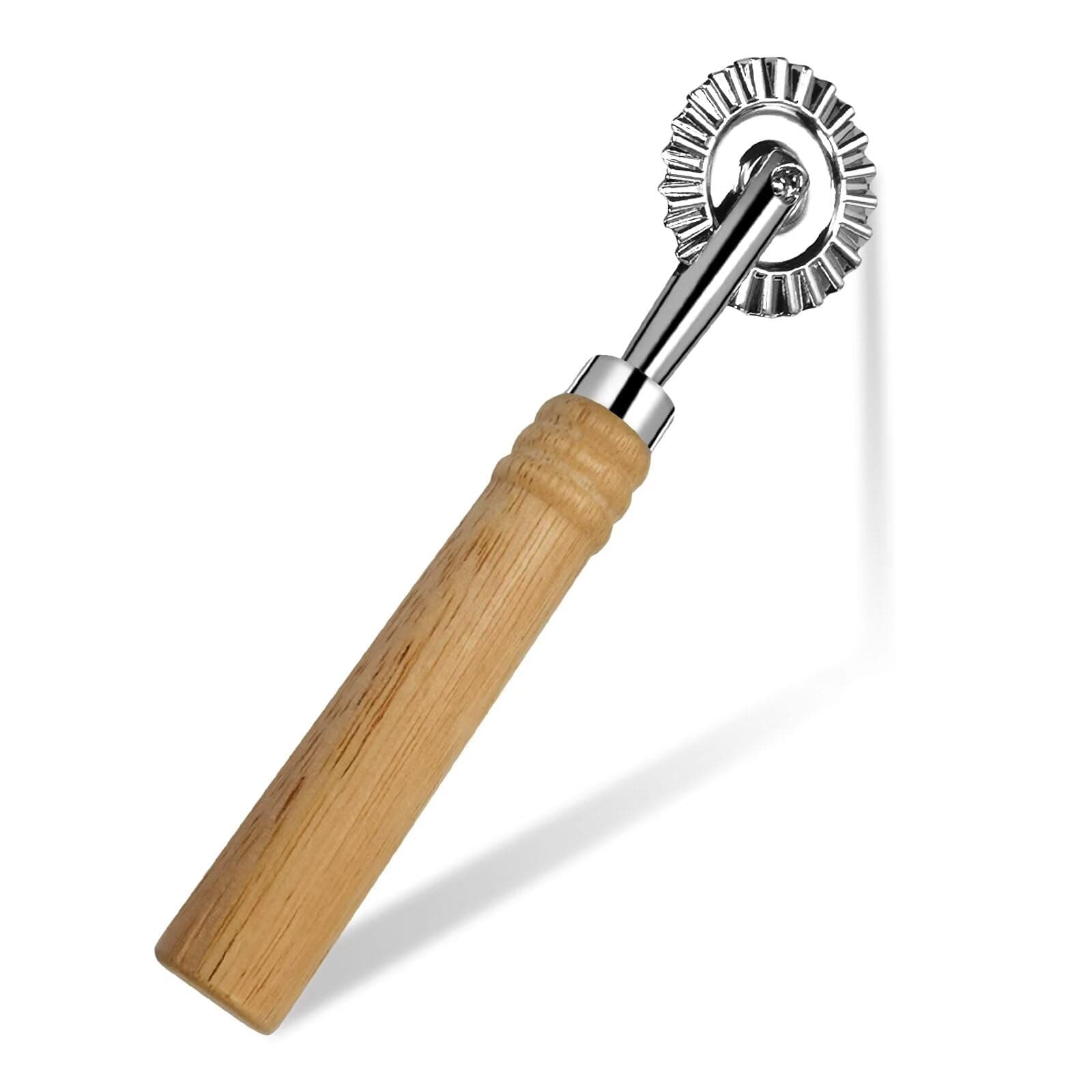 Ravioli Cutter Wheel with Long Wooden Handle, Zinc Alloy Pasta Cutter for Kitchen, Silver