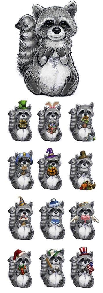 Seasonal Raccoon Decorative Magnetic Set