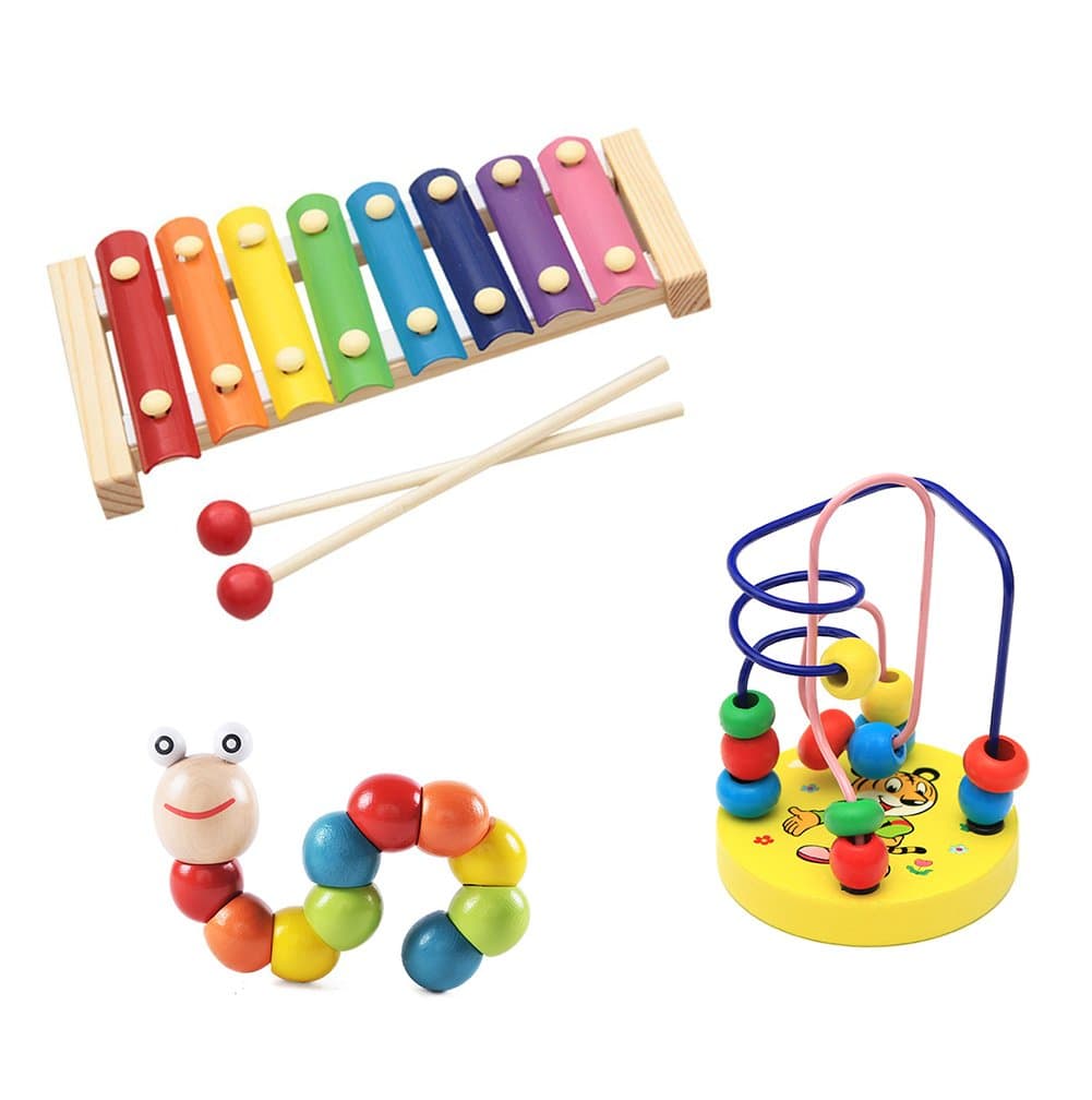 YEZOU Musical Instrument Xylophone Set include Bead Maze and Wood Caterpillar for Kids Toddler