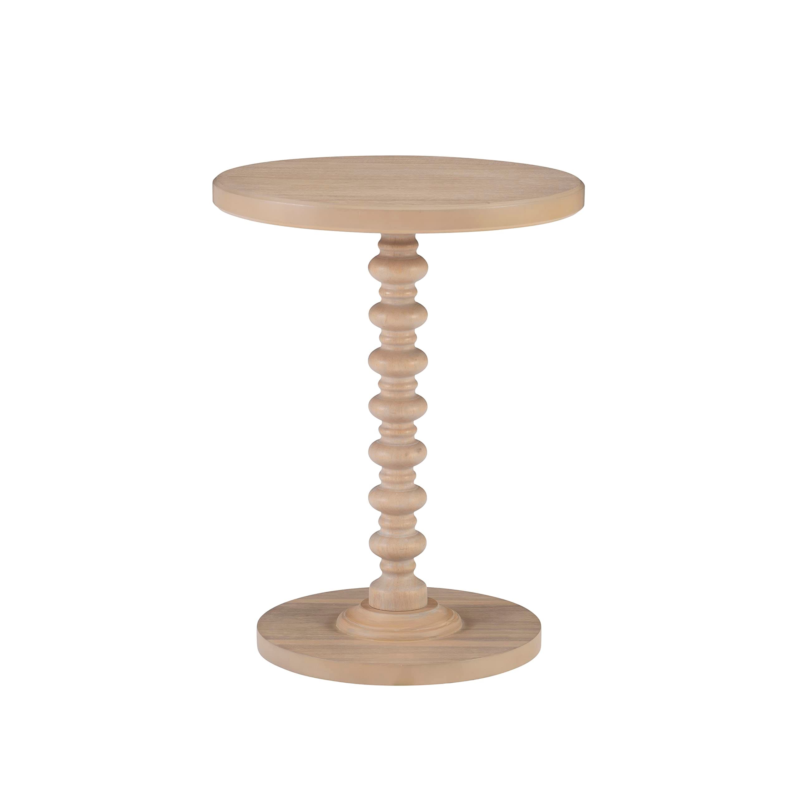 Powell Tarkin Round Natural Wood Turned Spindle Pedestal Side Accent Table