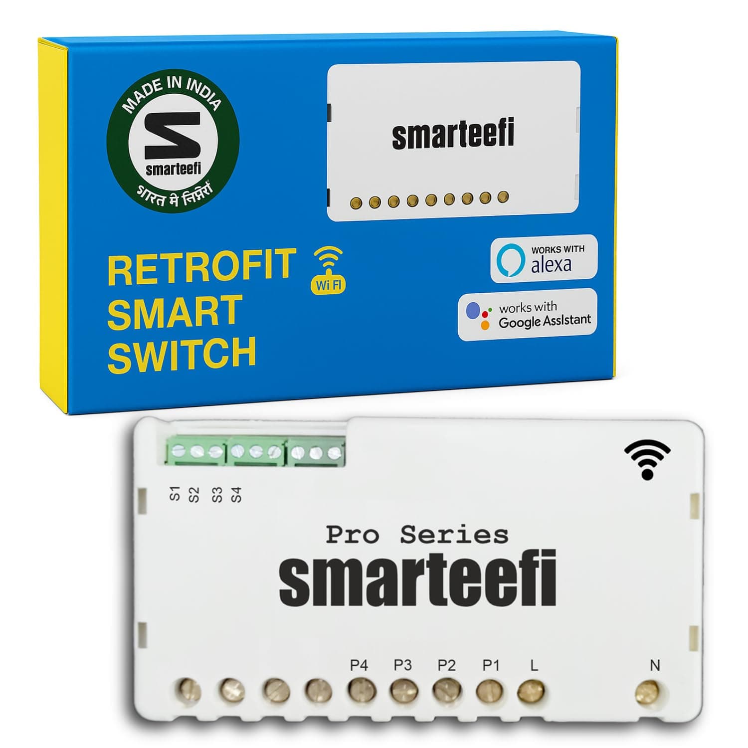 WiFi 4 Node Smart Switch (PRO-SERIES), Retrofit Smart Switch, Works with existing switches, No hub required, Compatible with Alexa and Google Home (PRO-SERIES, 4 Node) 230 V | Toggle | 2_way